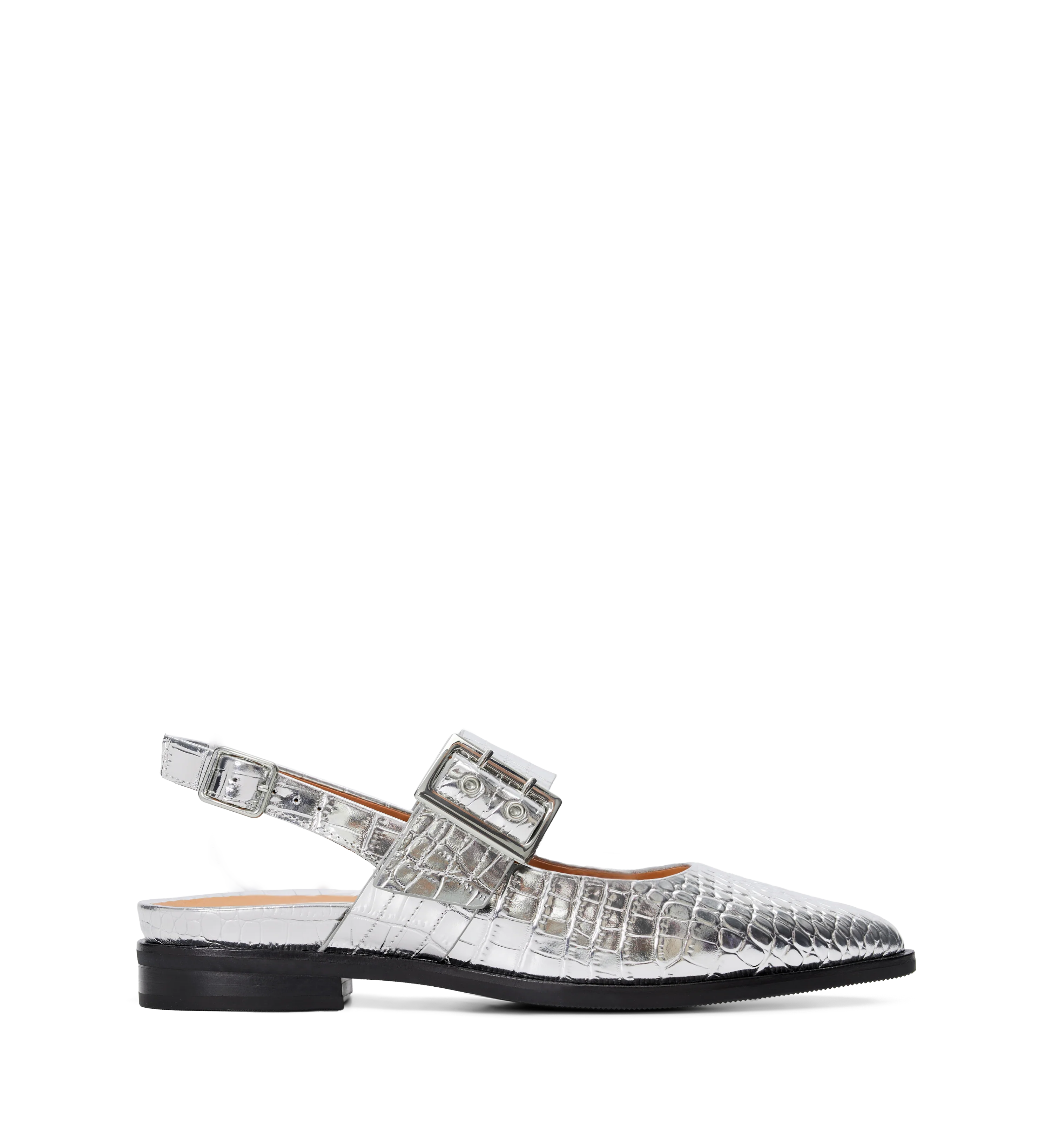 Sunbeam Silver Croc Emboss Leather Flats