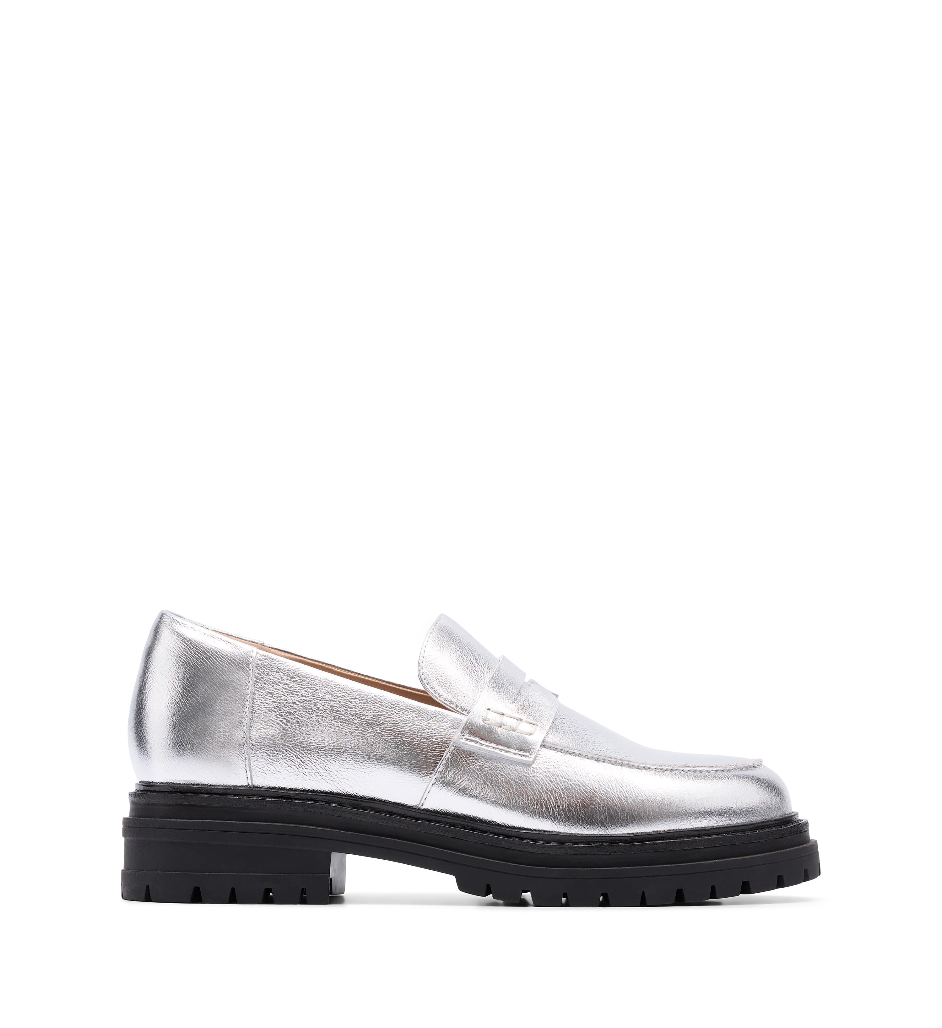 Wedgebill Silver Crinkle Leather Loafers