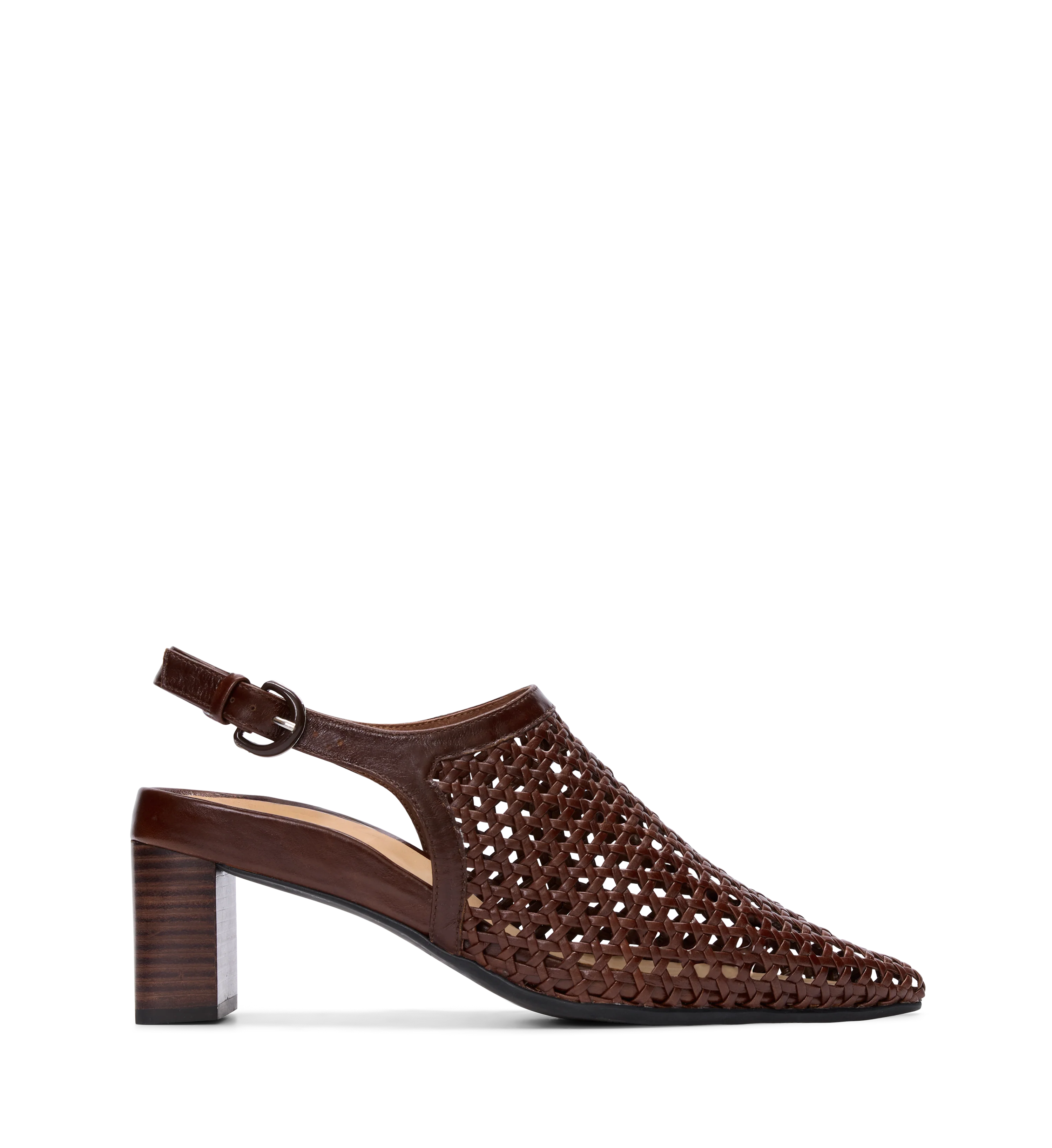 Gannet Mocha Brown Woven Leather Low Heels
