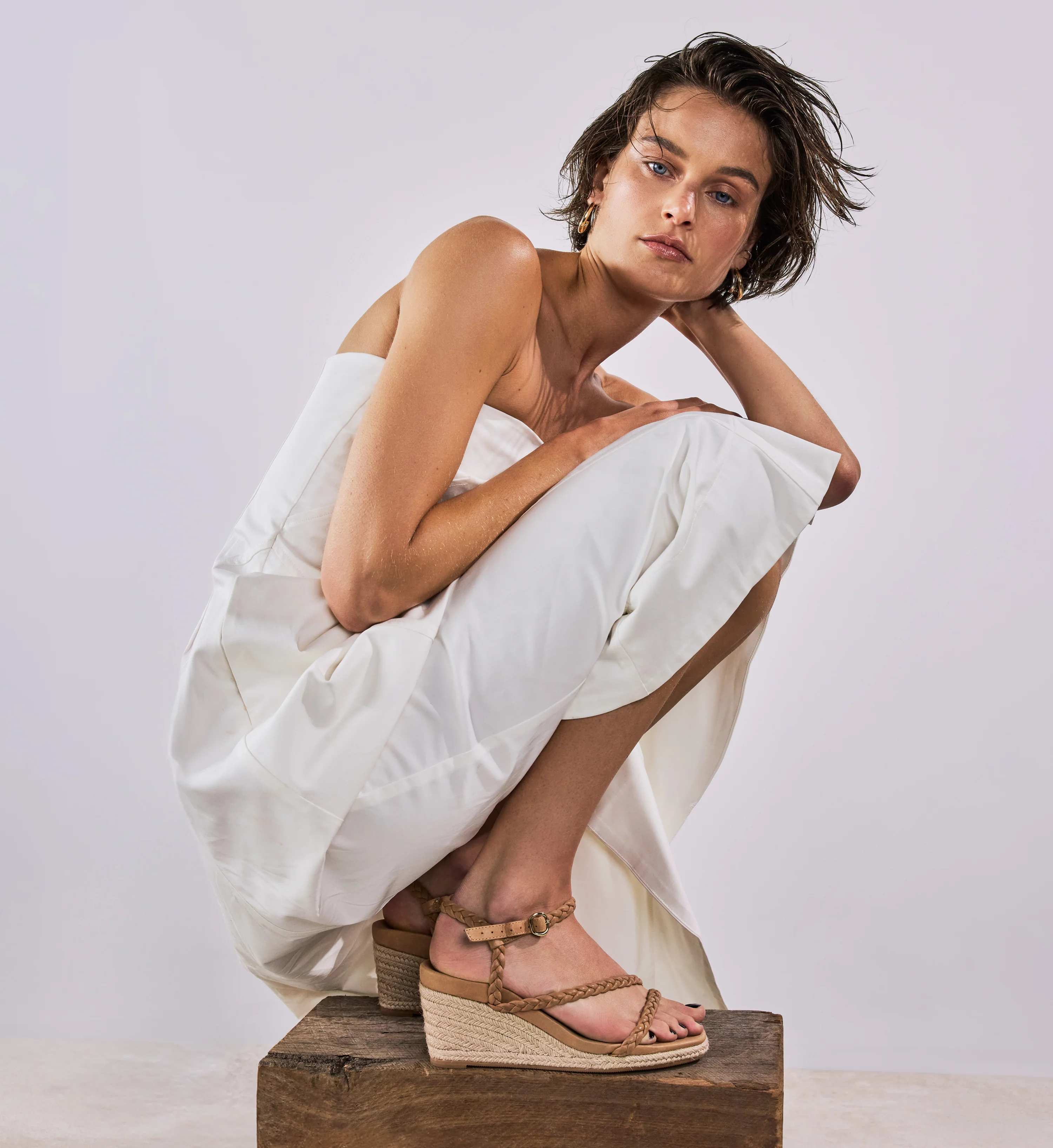 Parula Almond Tan Leather Wedges