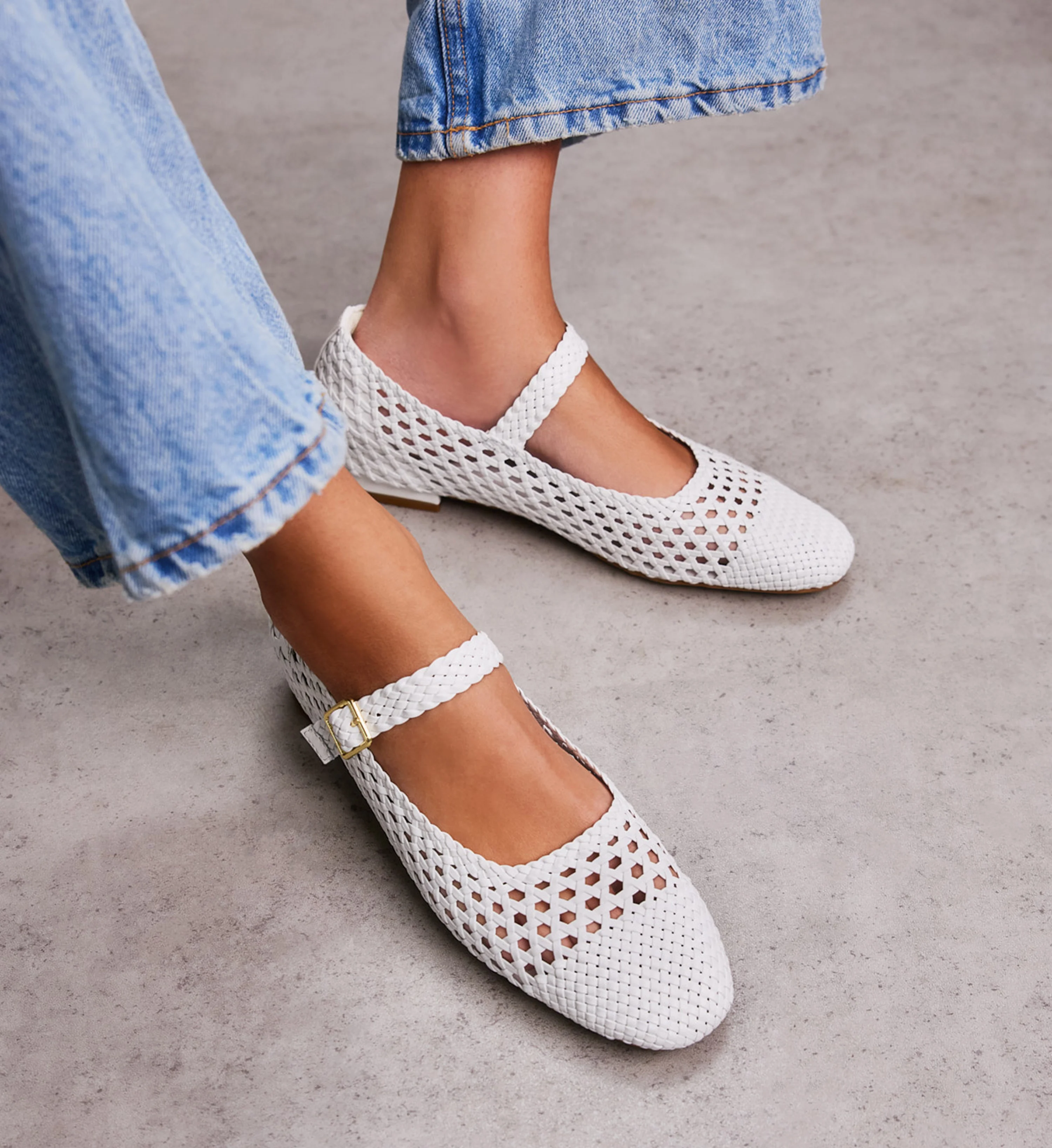 Whip White Braided Leather Ballet Flats