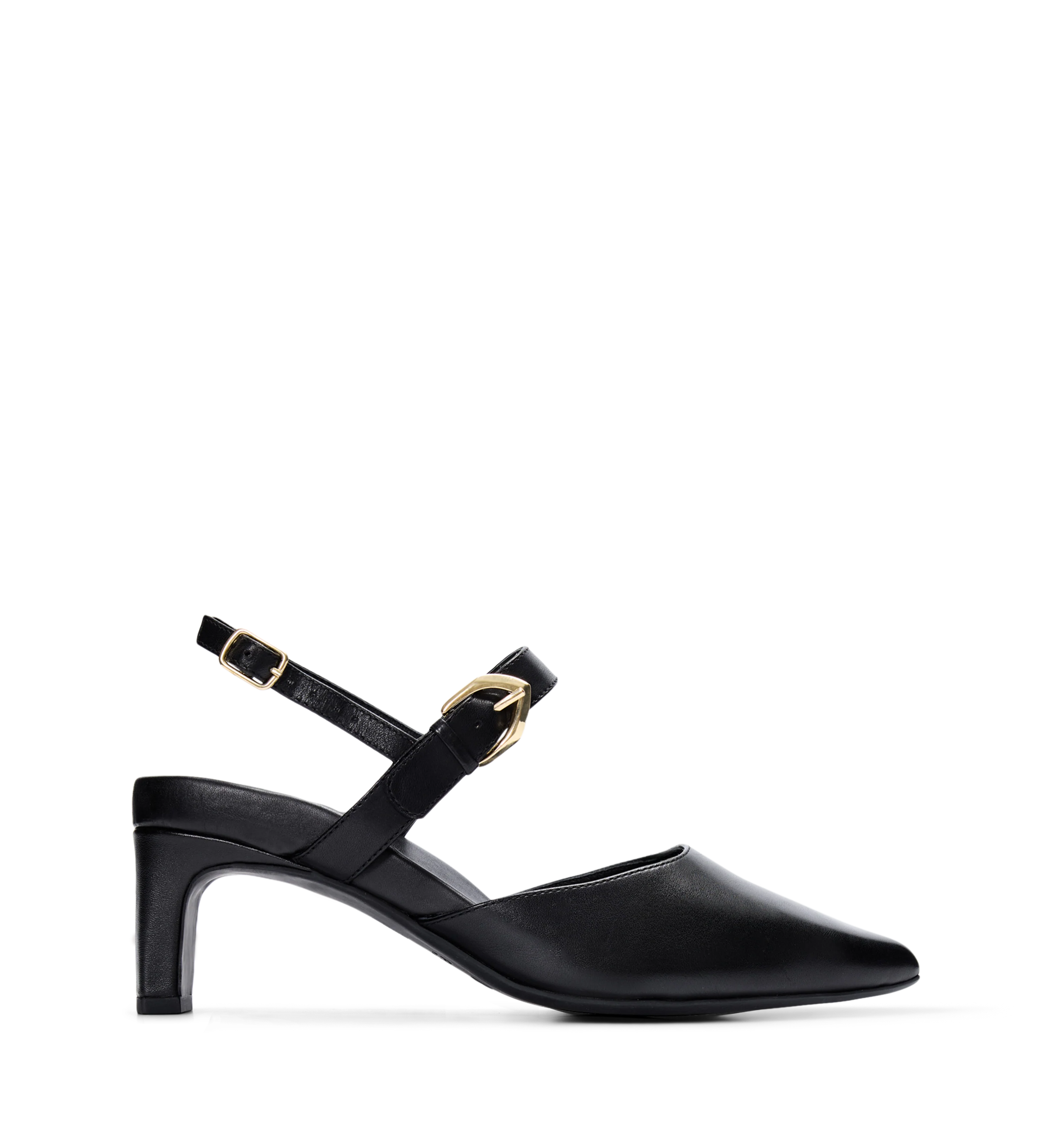 Sasia Black Leather Low Heels