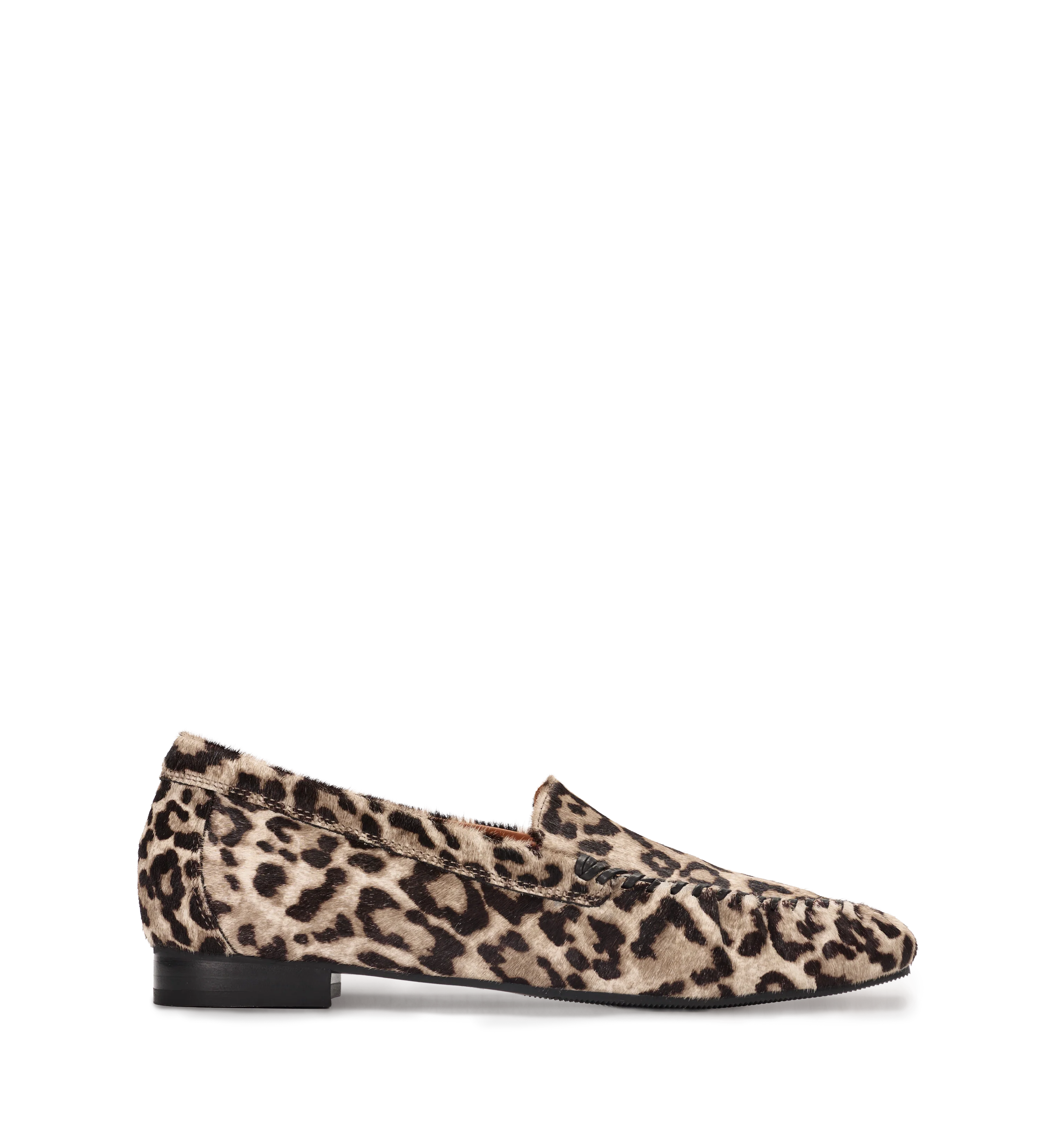 Blossomcrown Grey Leopard Print Calf Hair Loafers