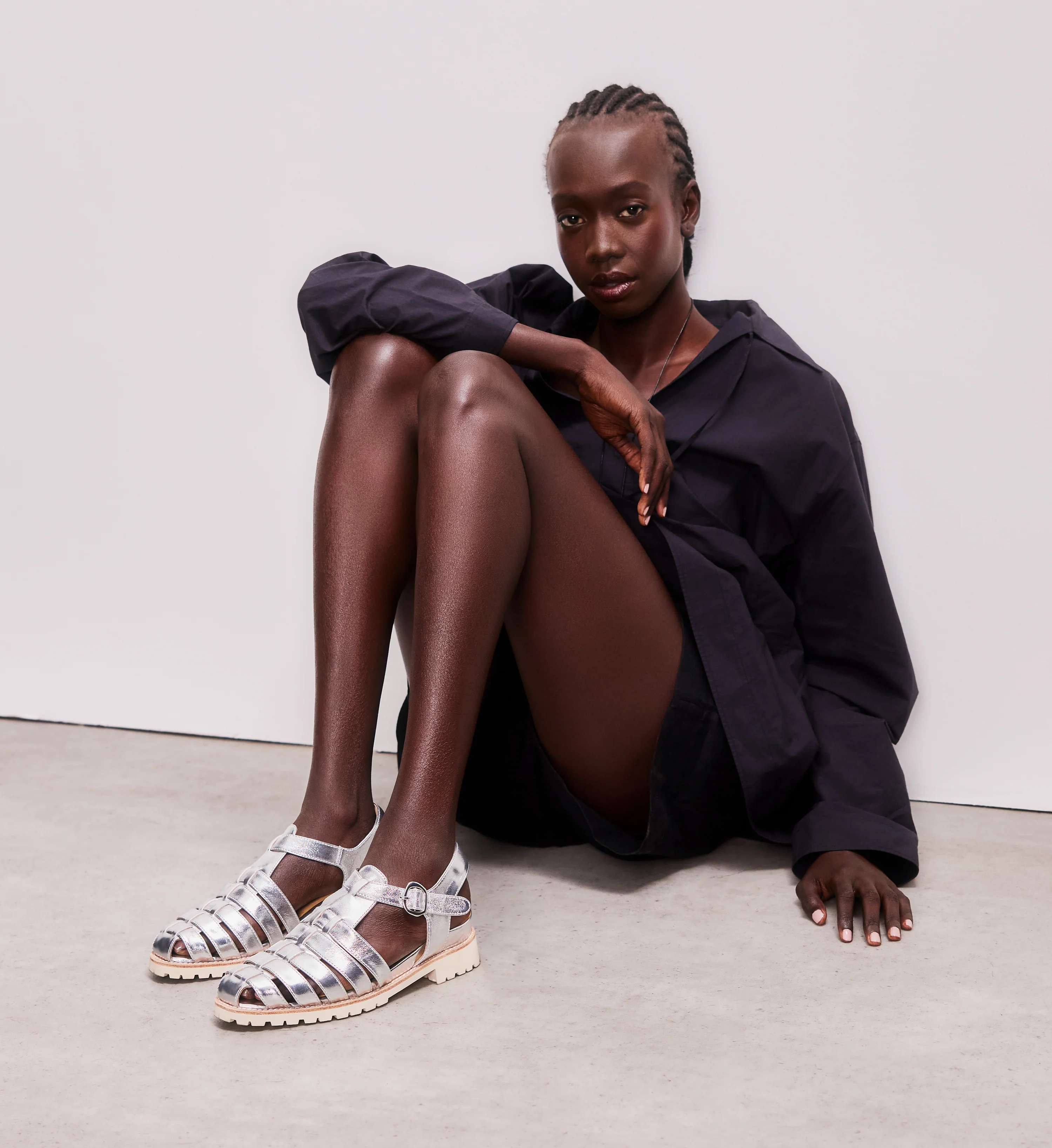 Bittern Silver Crinkle Leather Chunky Sandals