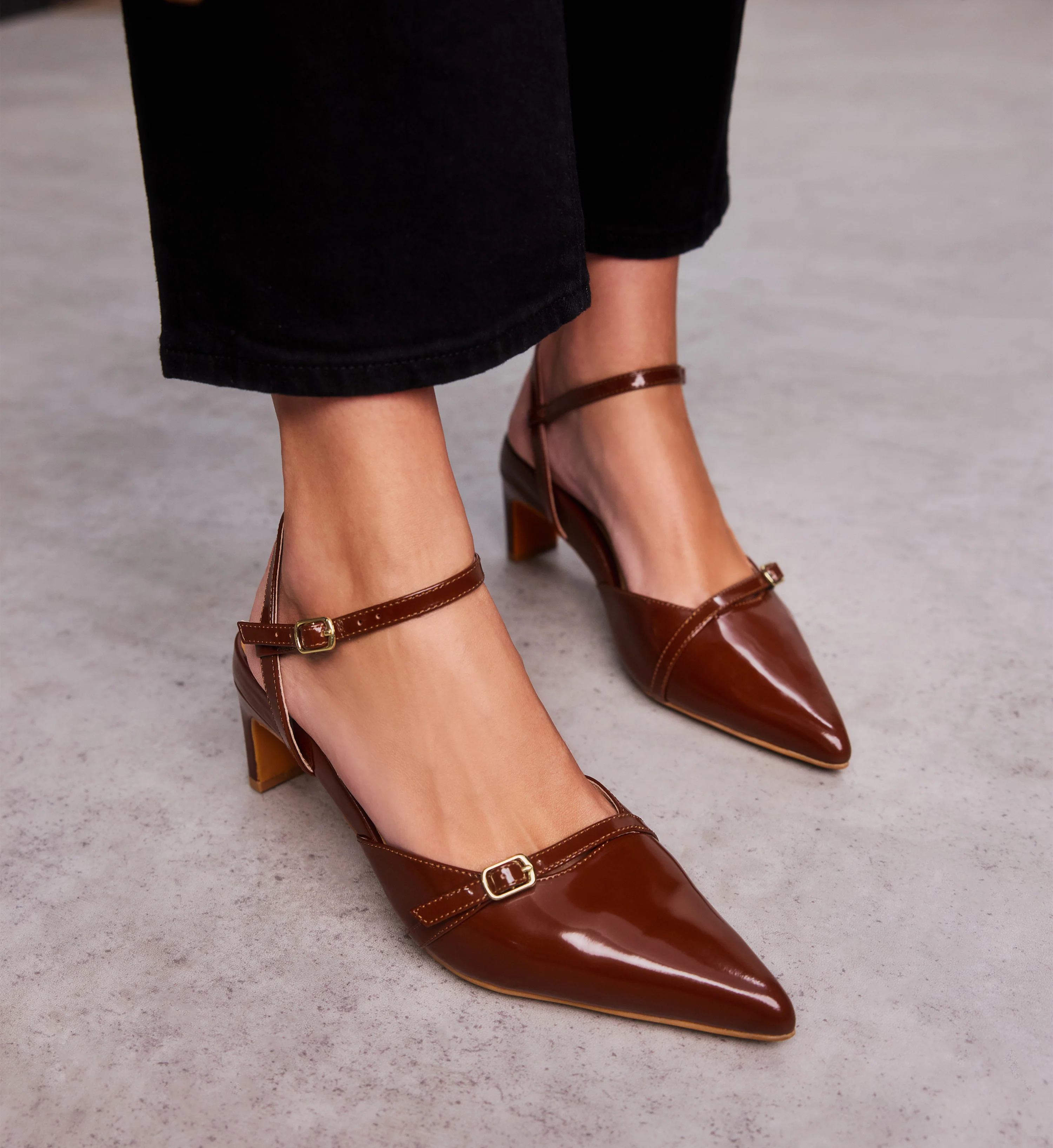 Sylph Hazelnut Tan Patent Leather Low Heels