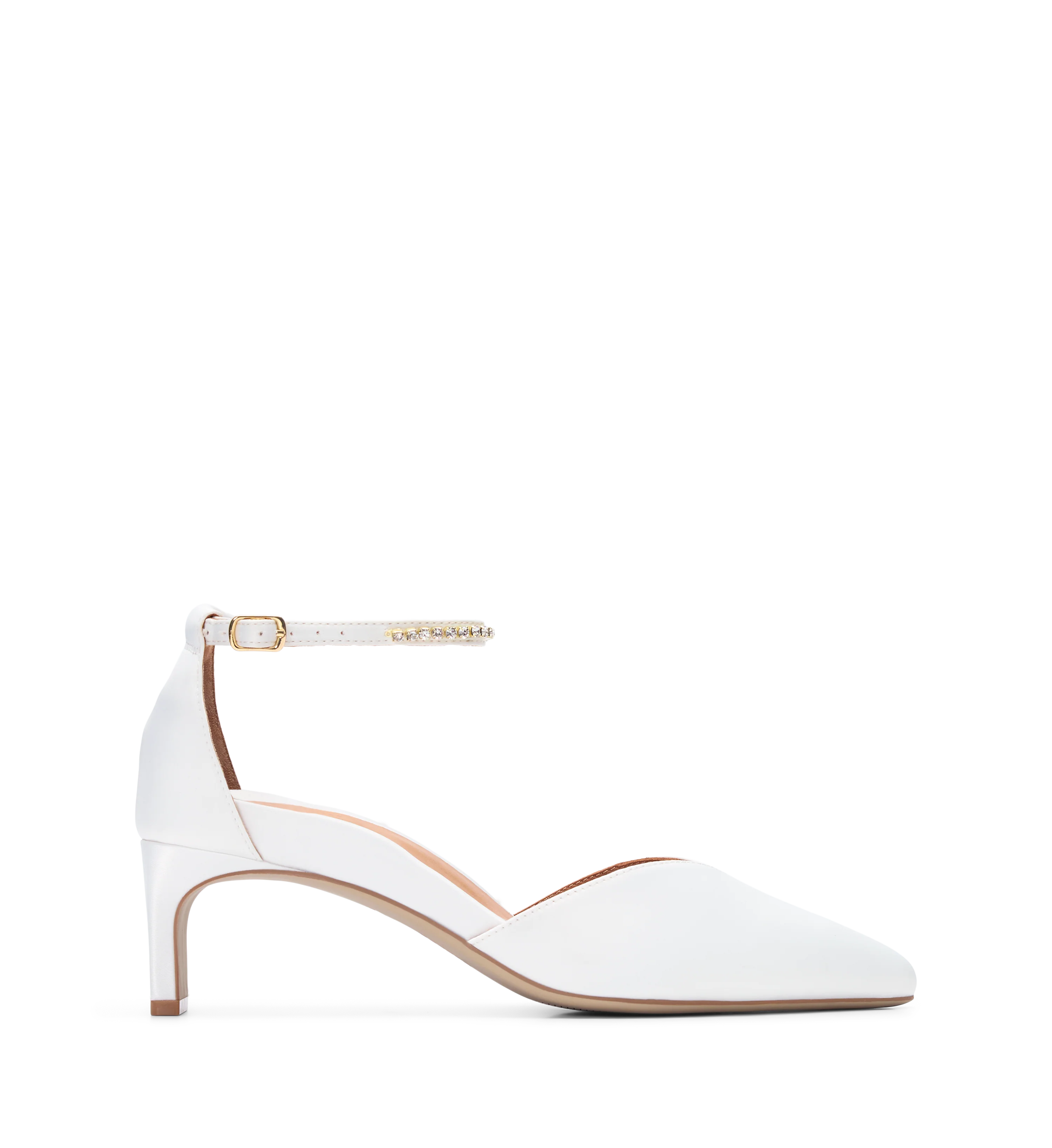 Lark White Satin & Hardware Low Heels