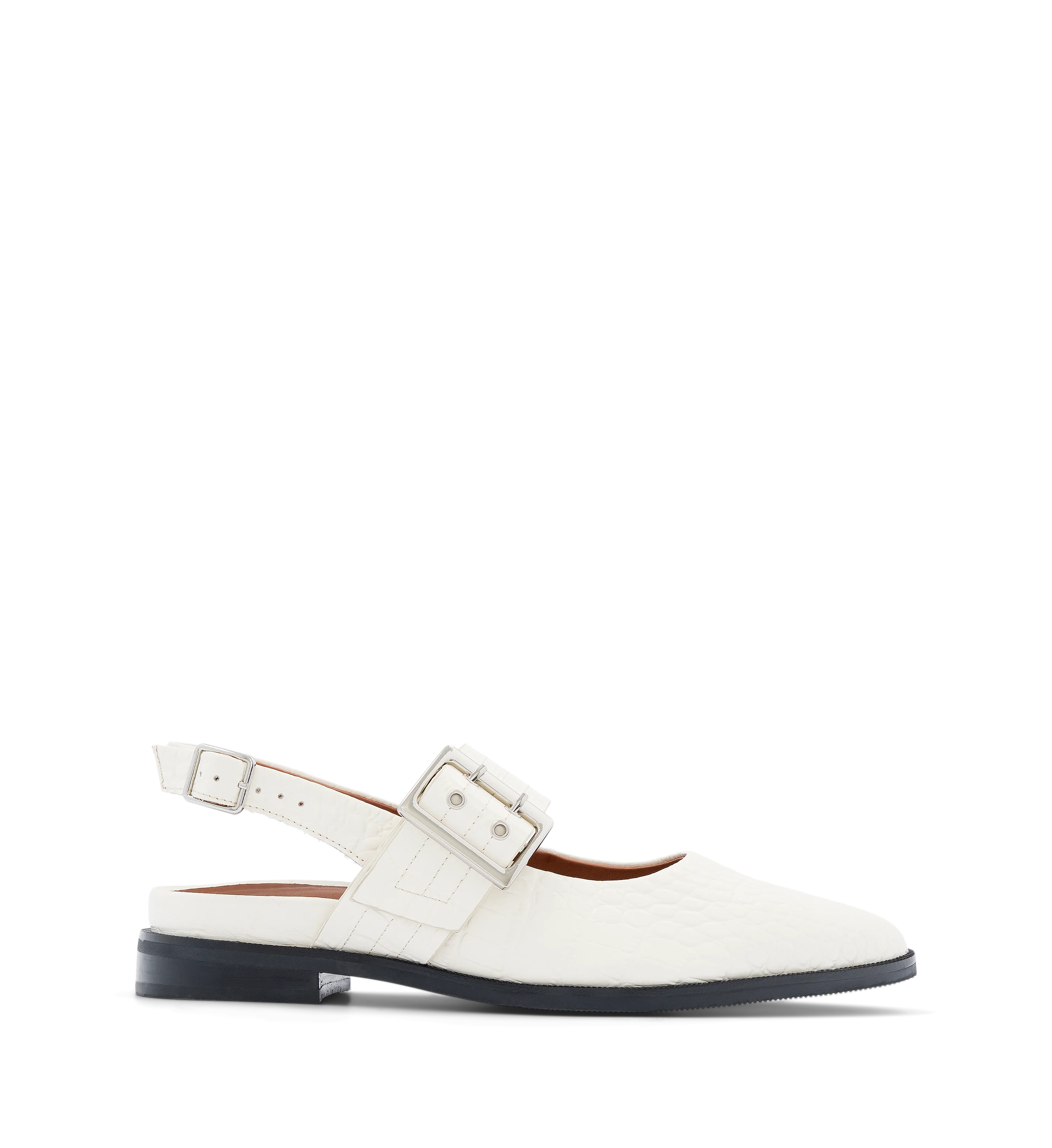 Sunbeam White Croc Emboss Leather Flats