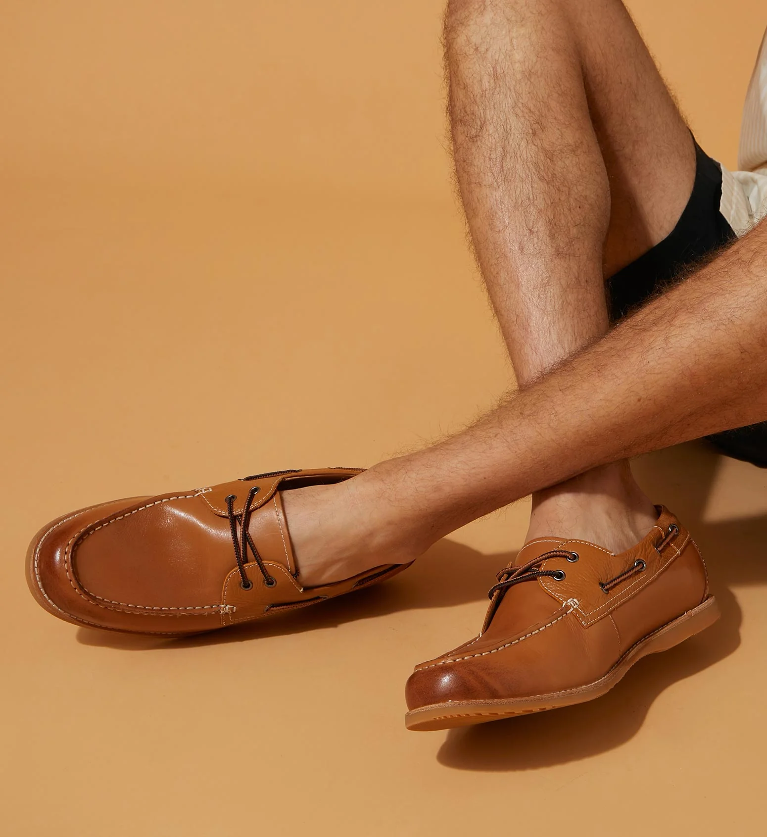 Polonium Tan Leather Boat Shoes