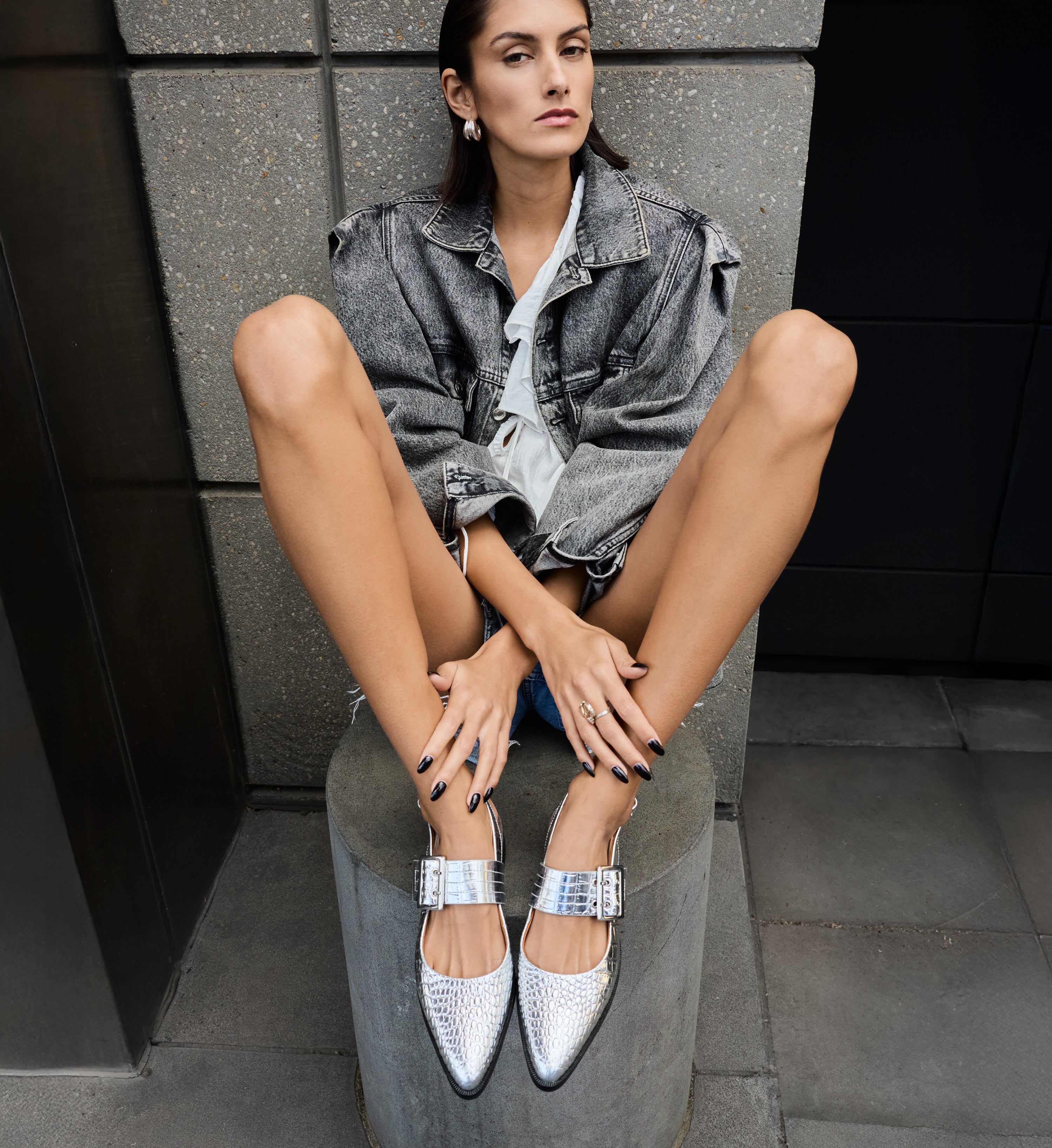 Sunbeam Silver Croc Emboss Leather Flats