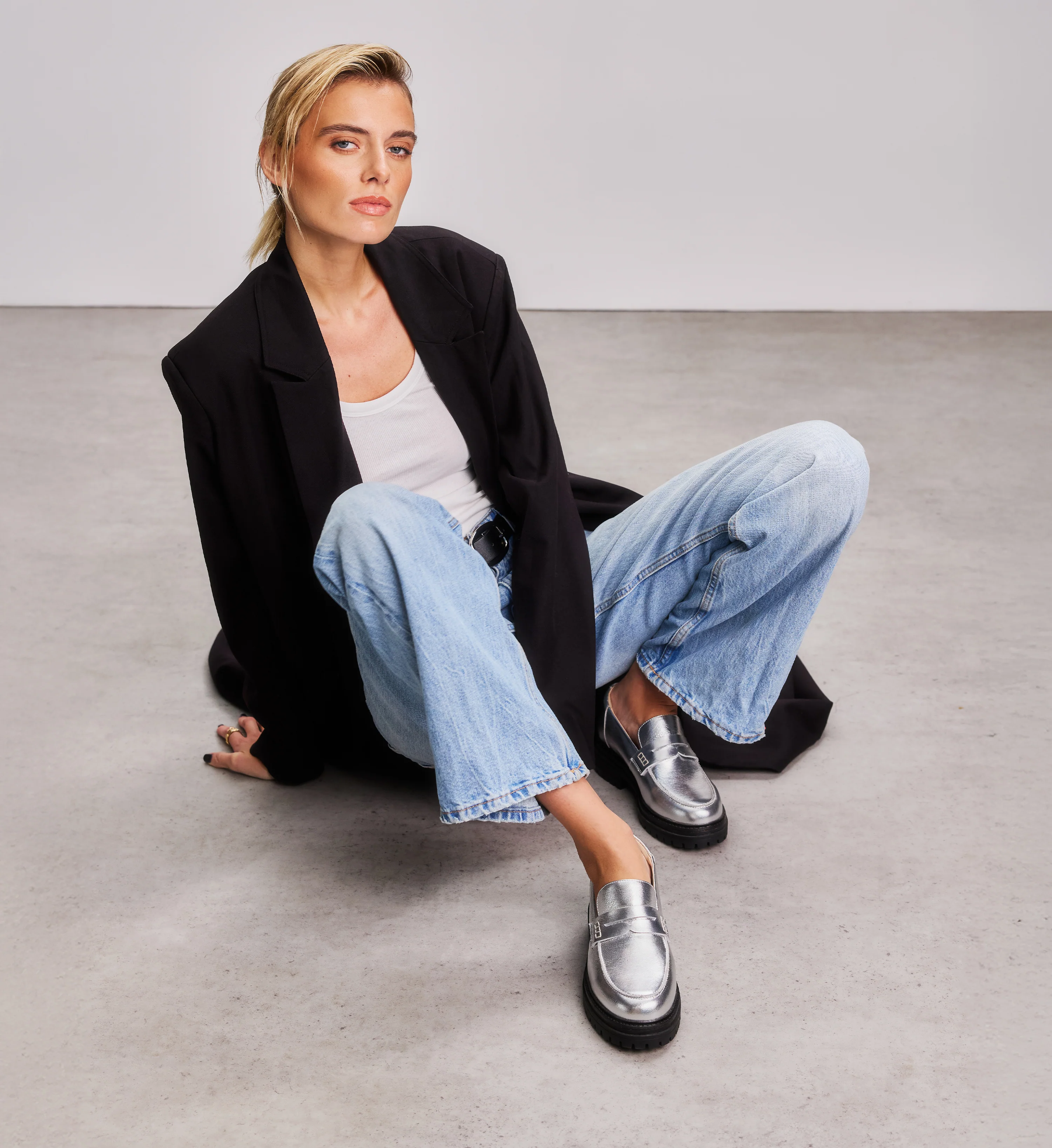 Wedgebill Silver Crinkle Leather Loafers