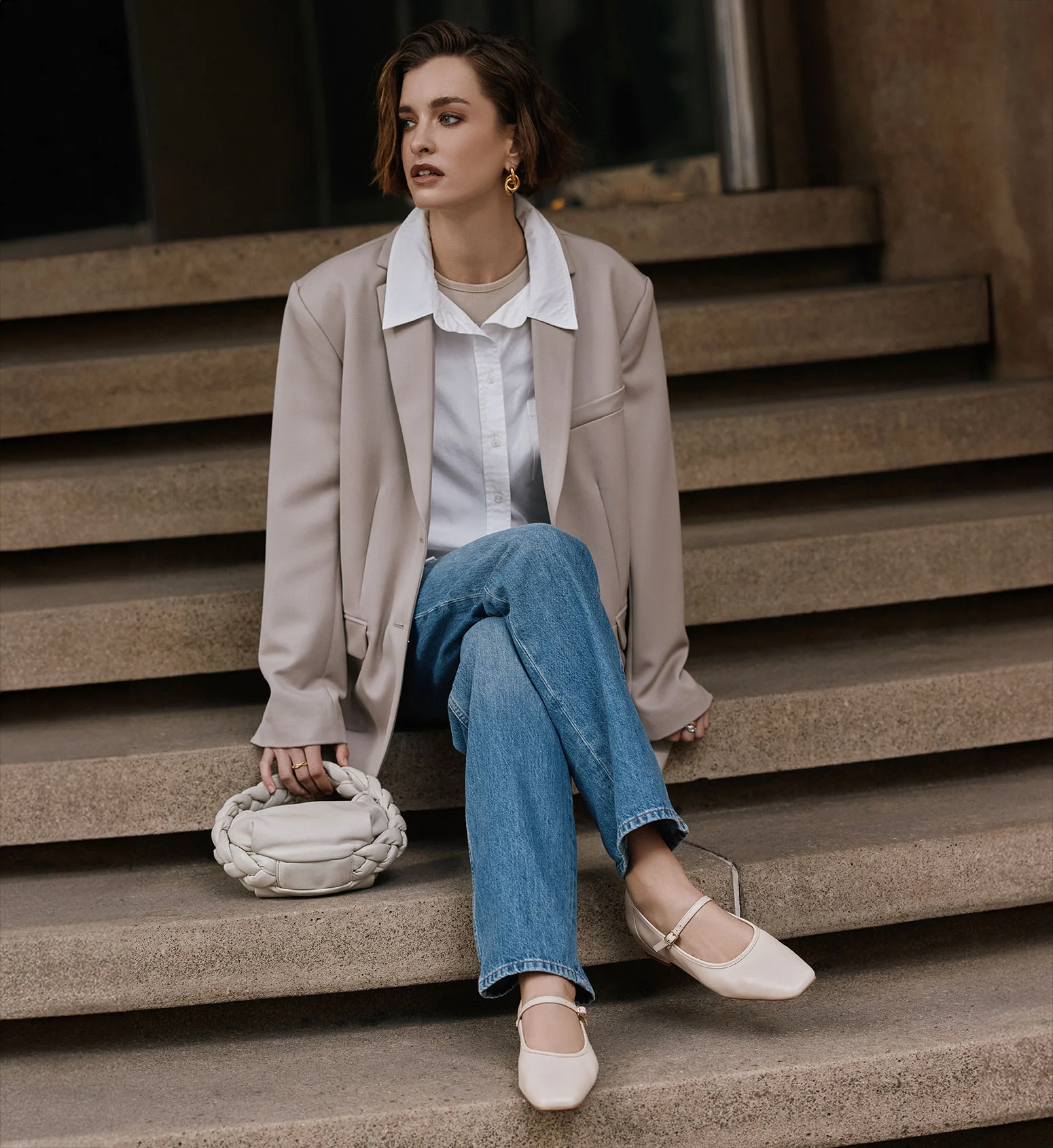 Surfbird Peony Cream Leather Ballet Flats