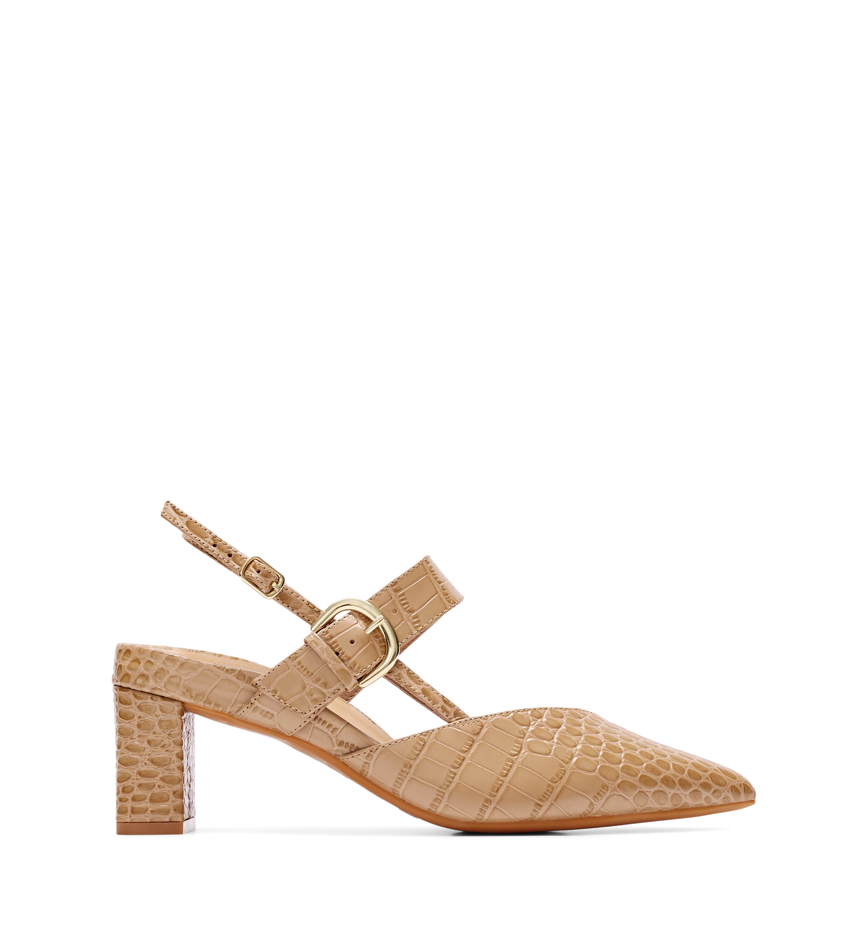 Lancebill Taupe Croc Emboss Leather Low Heels