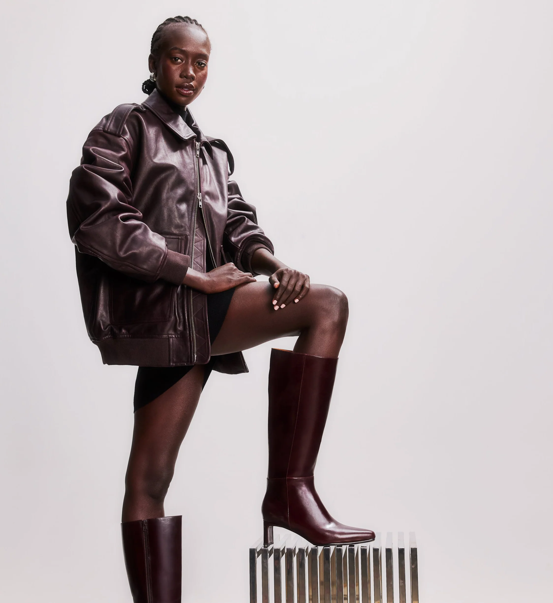 Cacique Mahogany Brown Boxed Leather Knee High Boots