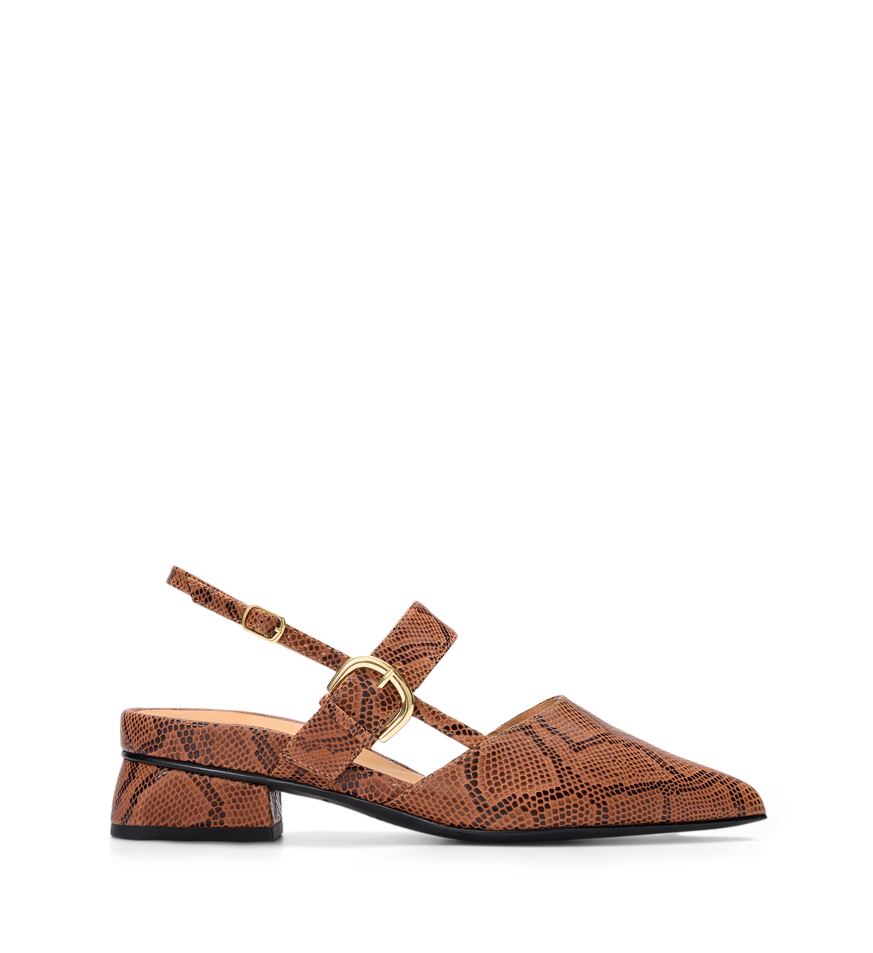 Eider Tan Snake Emboss Leather Flats