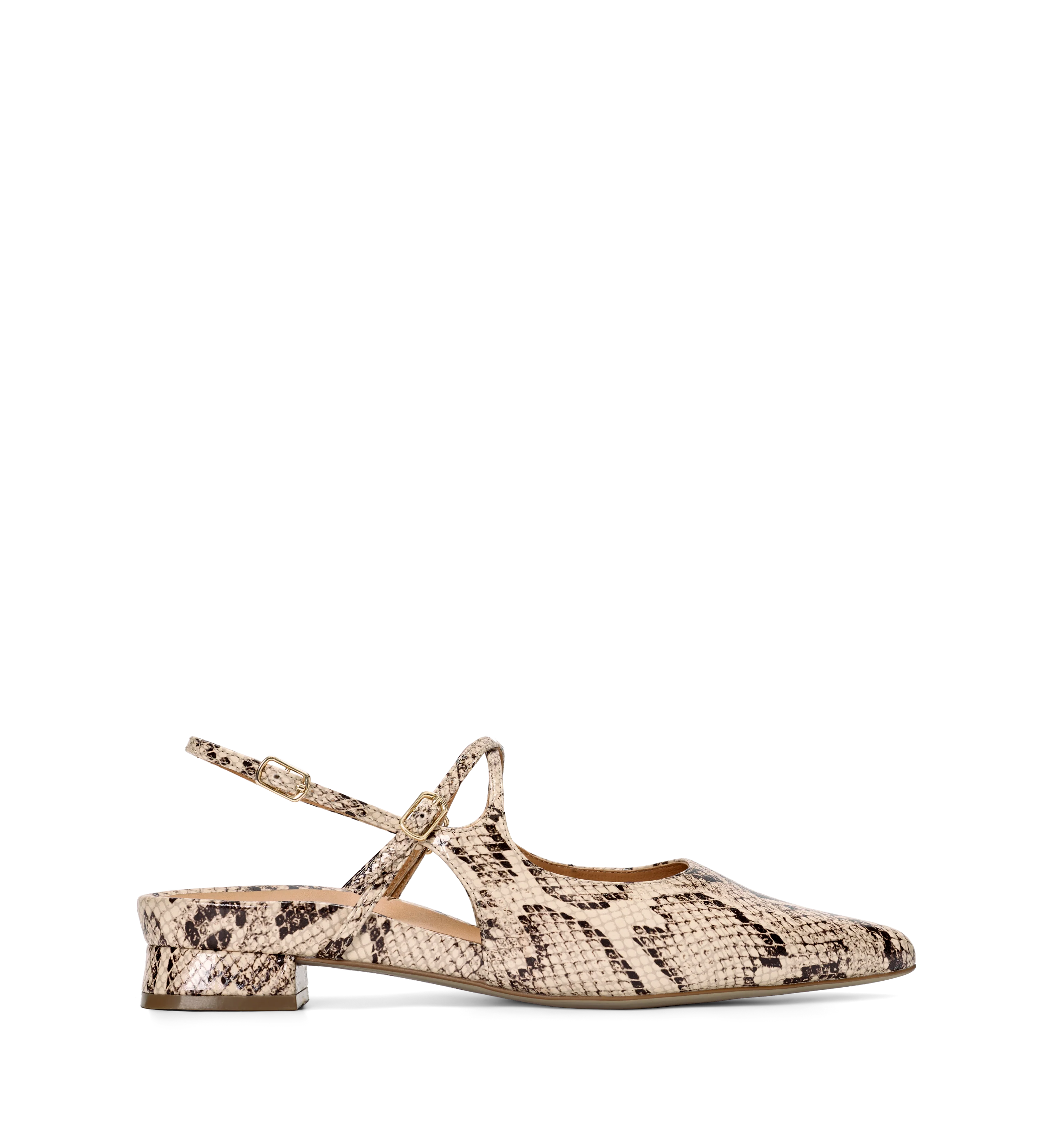 Osprey Chocolate Brown & Beige Snake Emboss Leather Flats