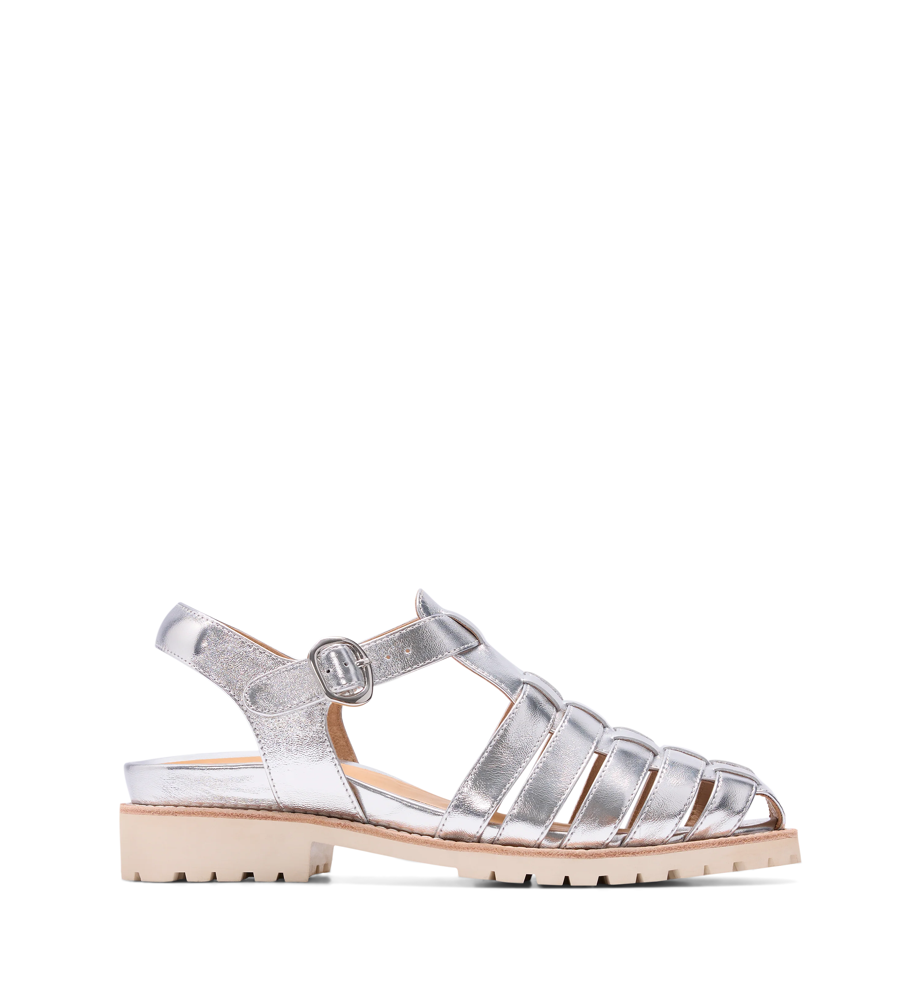 Bittern Silver Crinkle Leather Chunky Sandals
