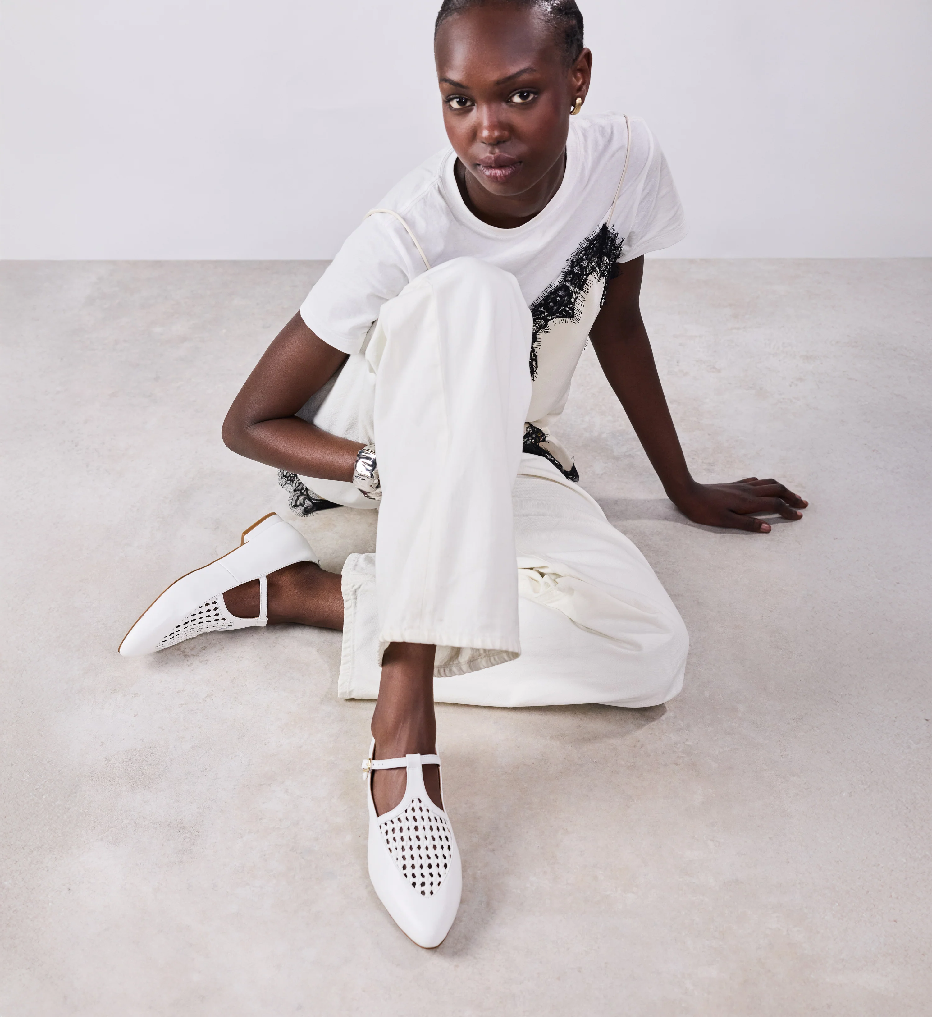 Galah White Woven Leather Casual Flats