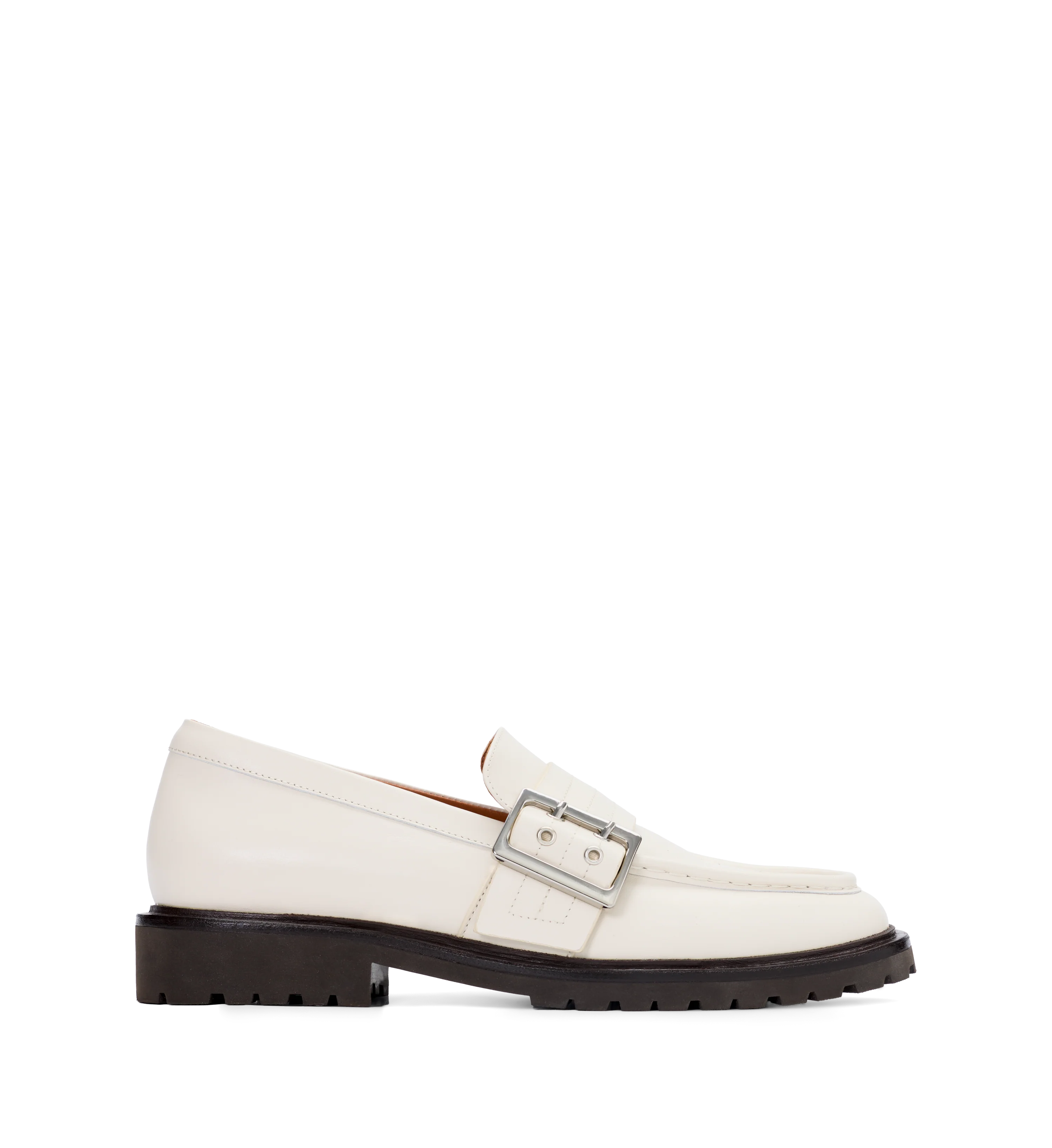 Dovekie Off White Leather & Hardware Loafers
