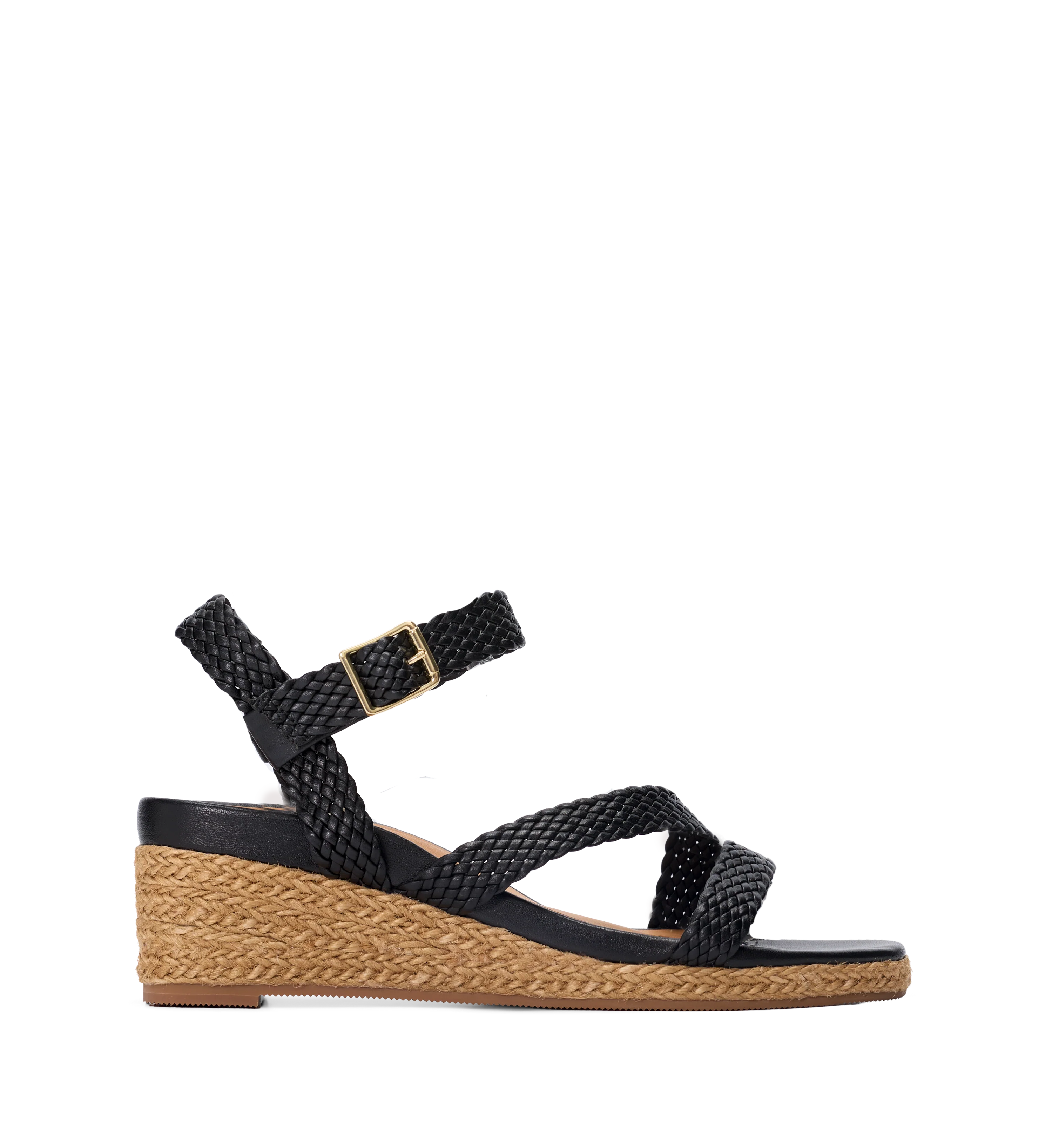 Gibberbird Black Woven Leather Wedges