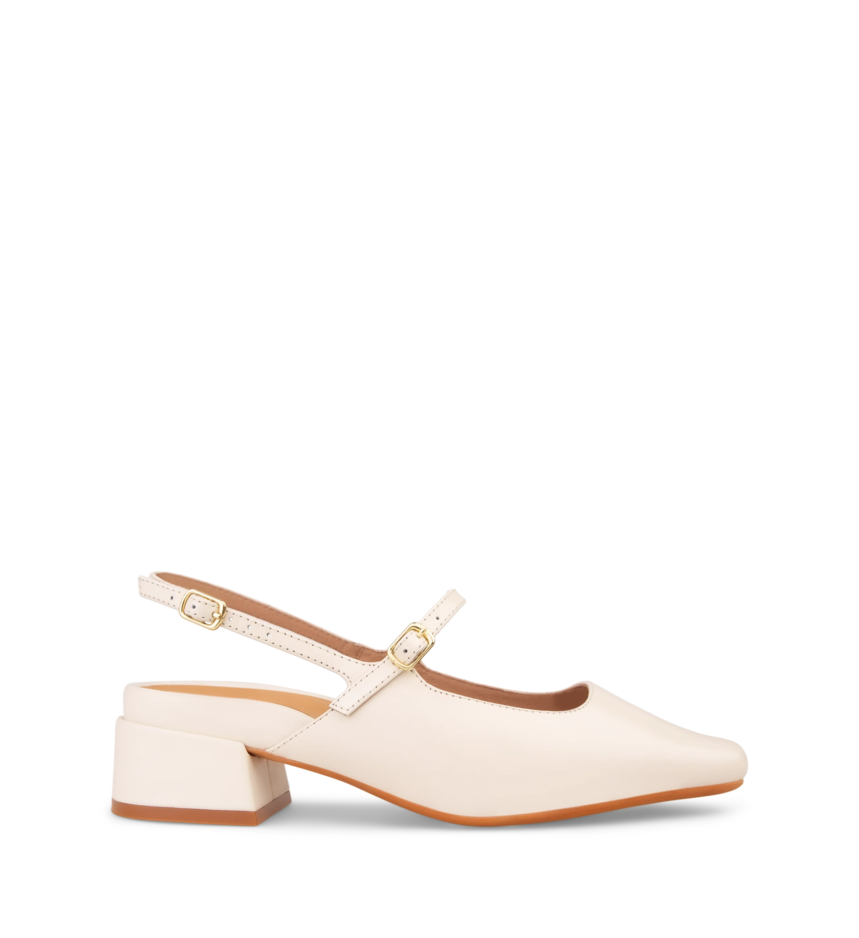 Myza Ecru Boxed Leather Low Heels
