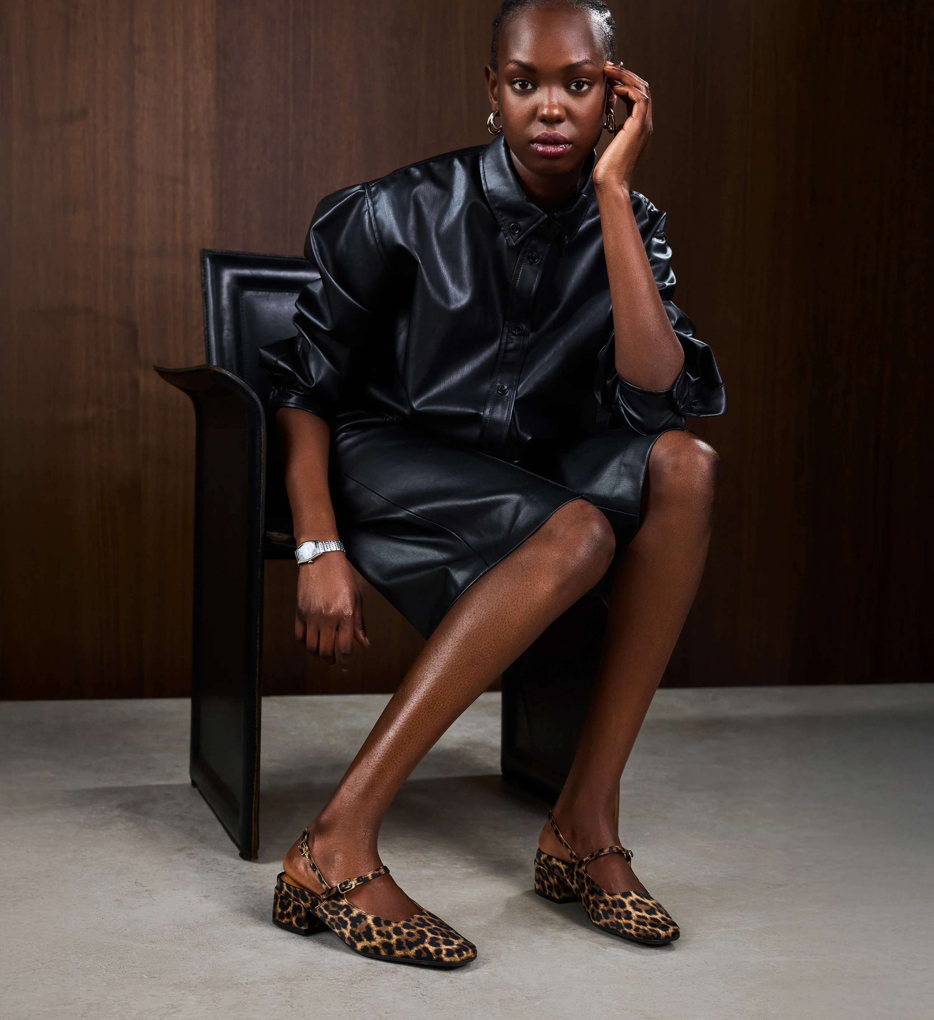 Myza Leopard Print Satin Low Heels