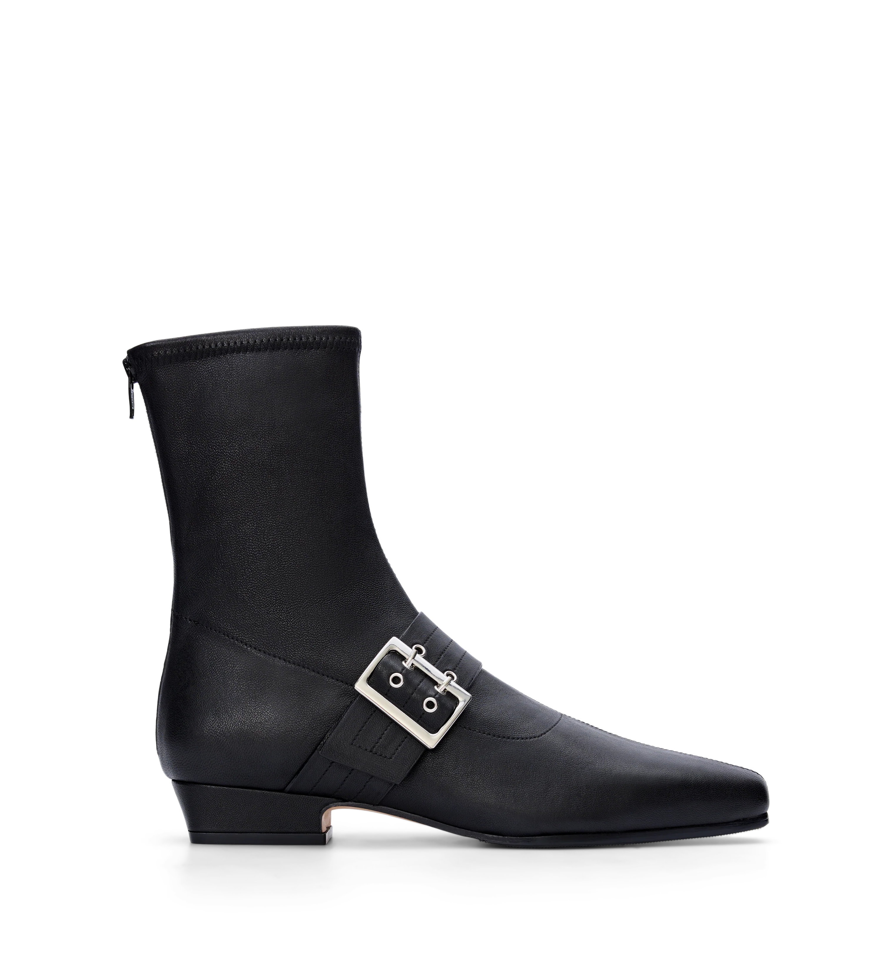 Rook Black Stretch Leather & Hardware Flat Boots
