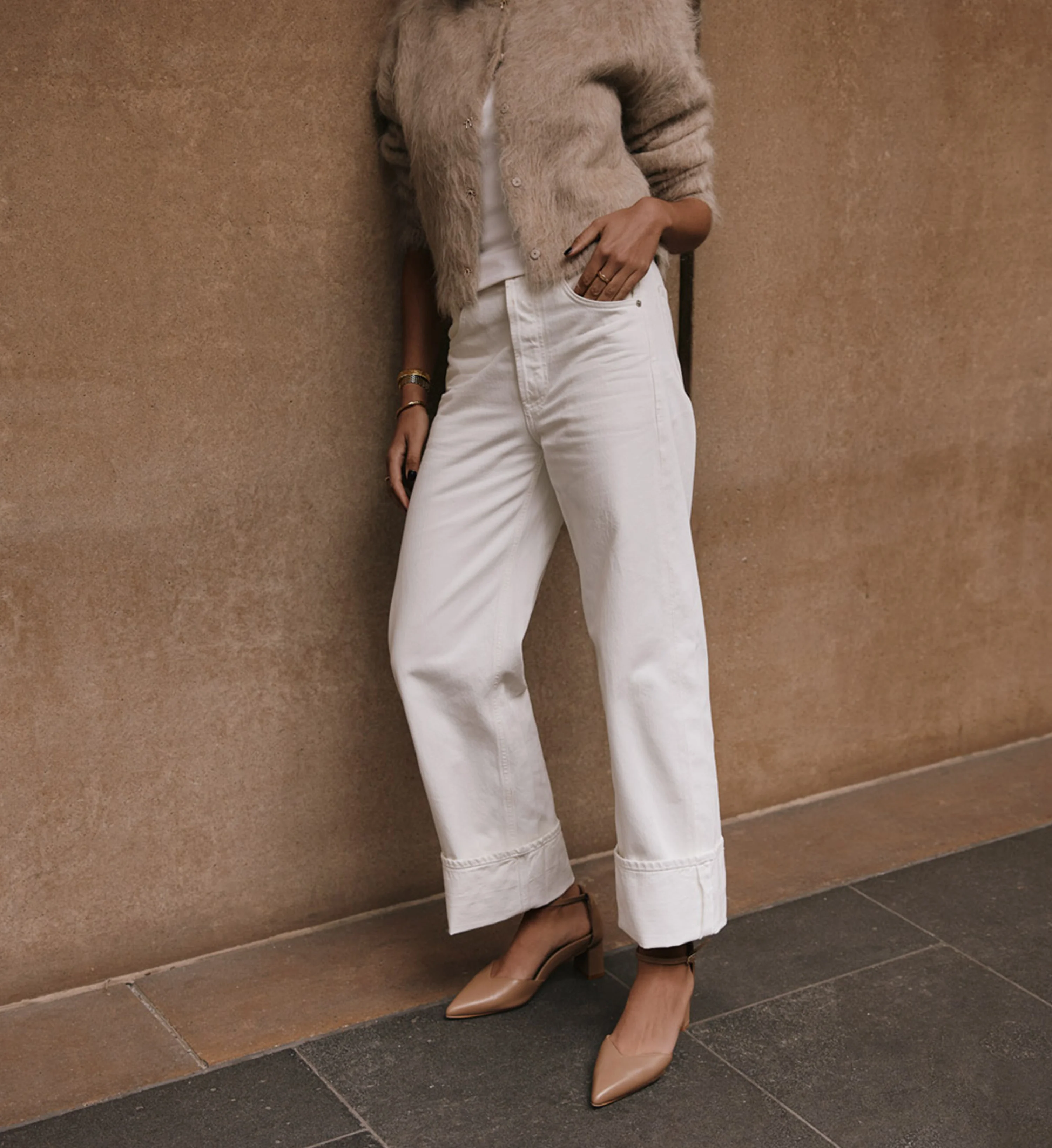 Buteo Taupe Leather Low Heels