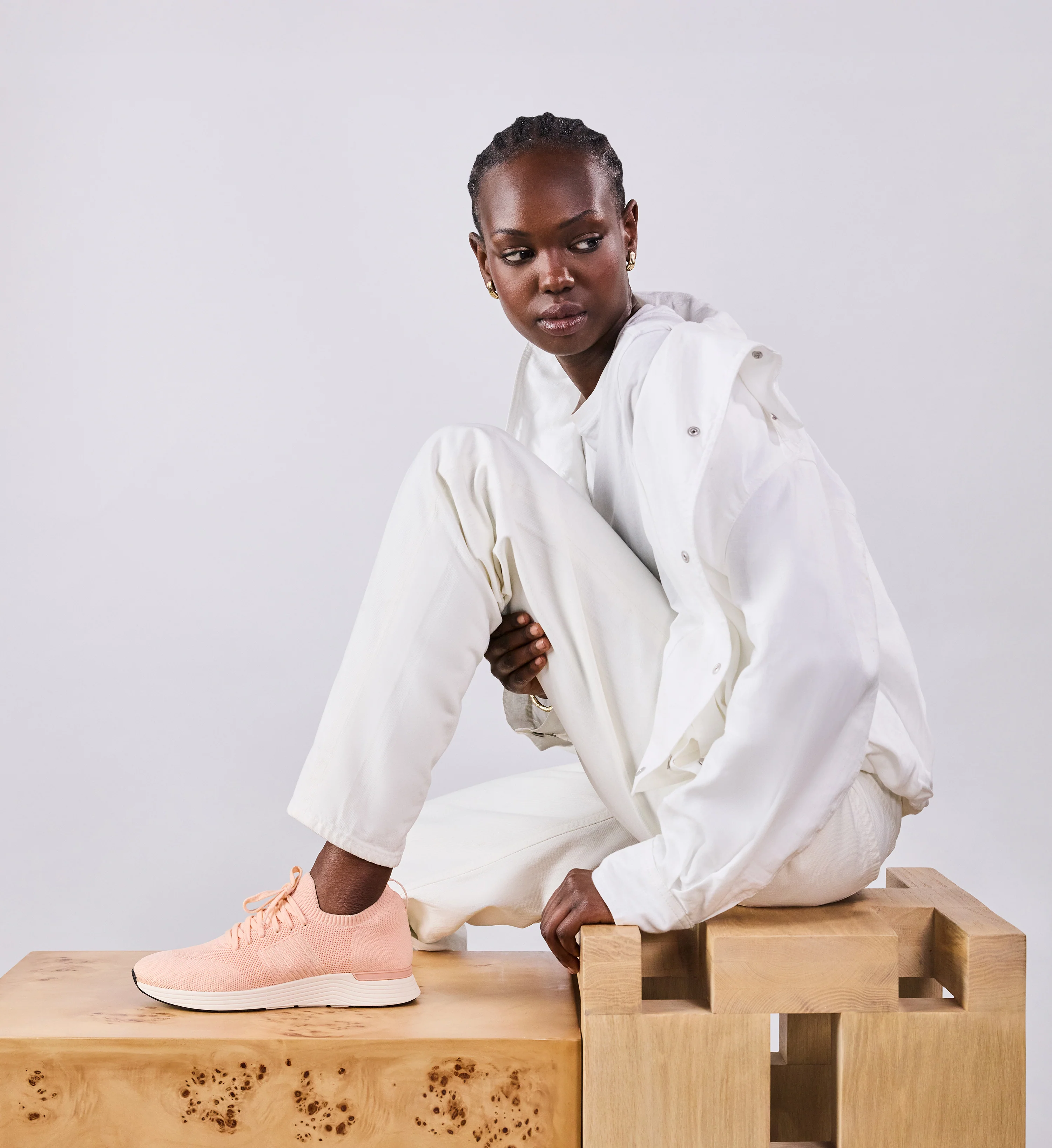 Jinzo Peach Pink Knit Sneakers