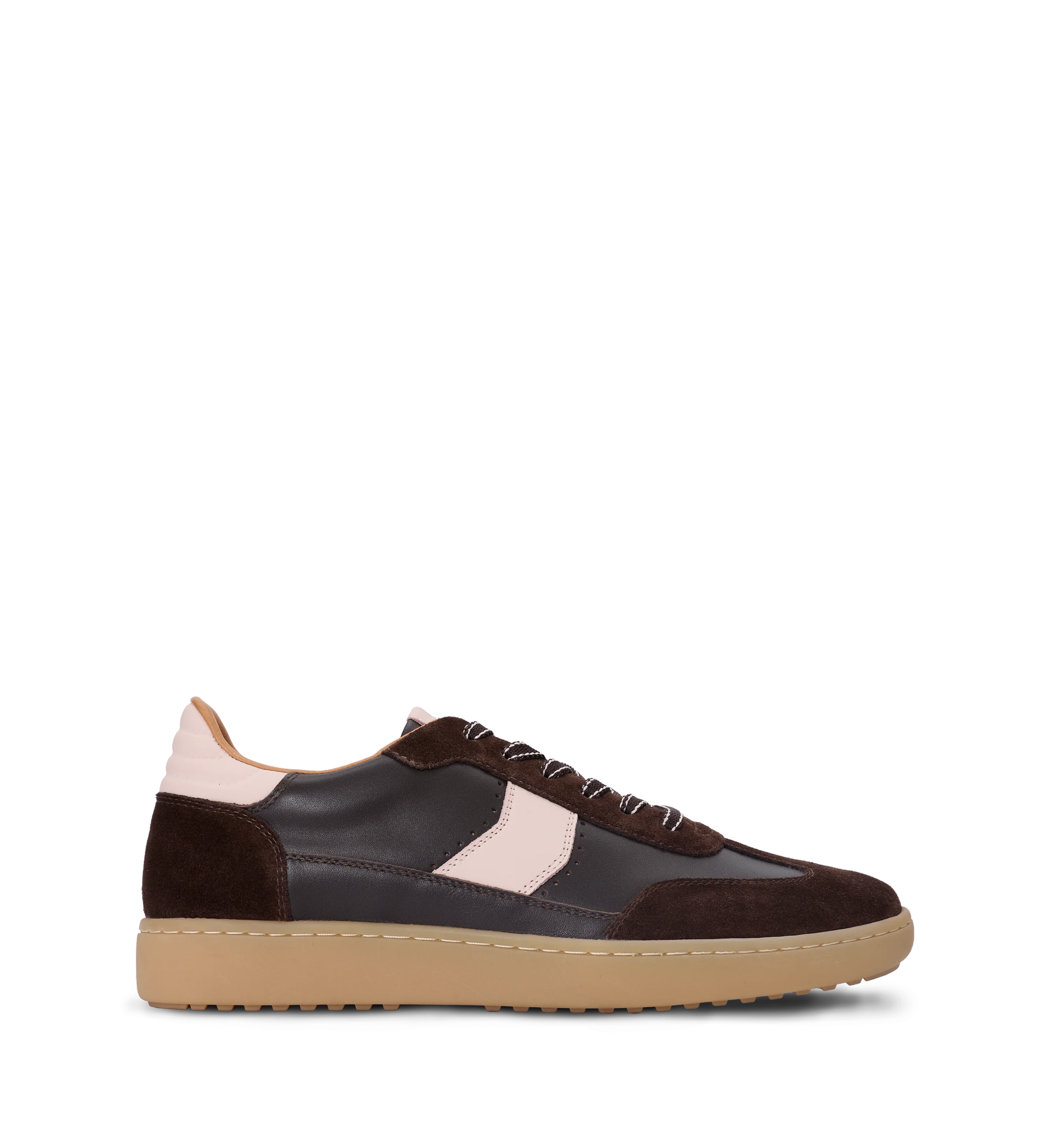 Amakihi Chocolate Brown & Pink Leather & Suede Sneakers
