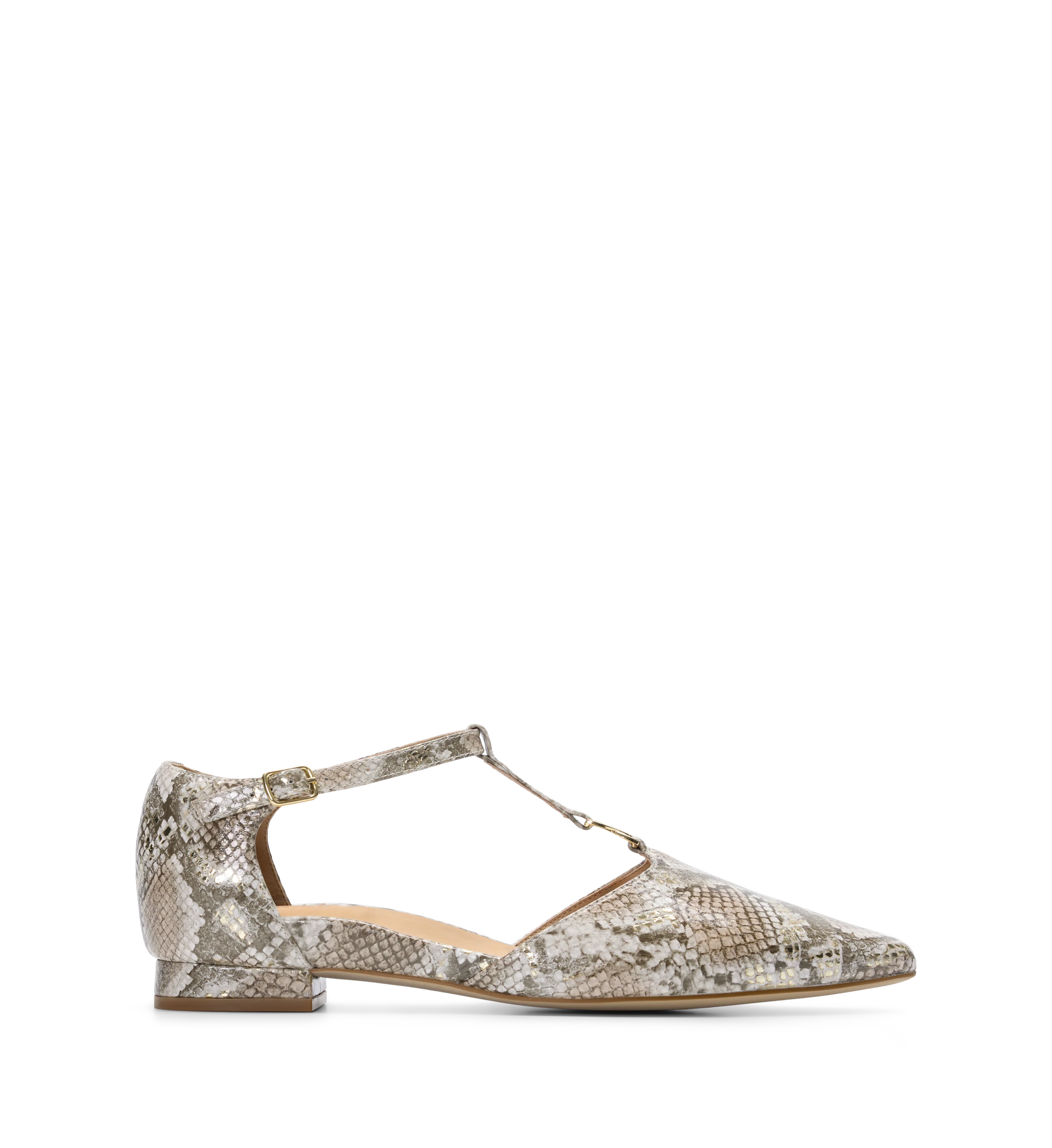 Avocet Gold Snake Emboss Leather & Hardware Flats