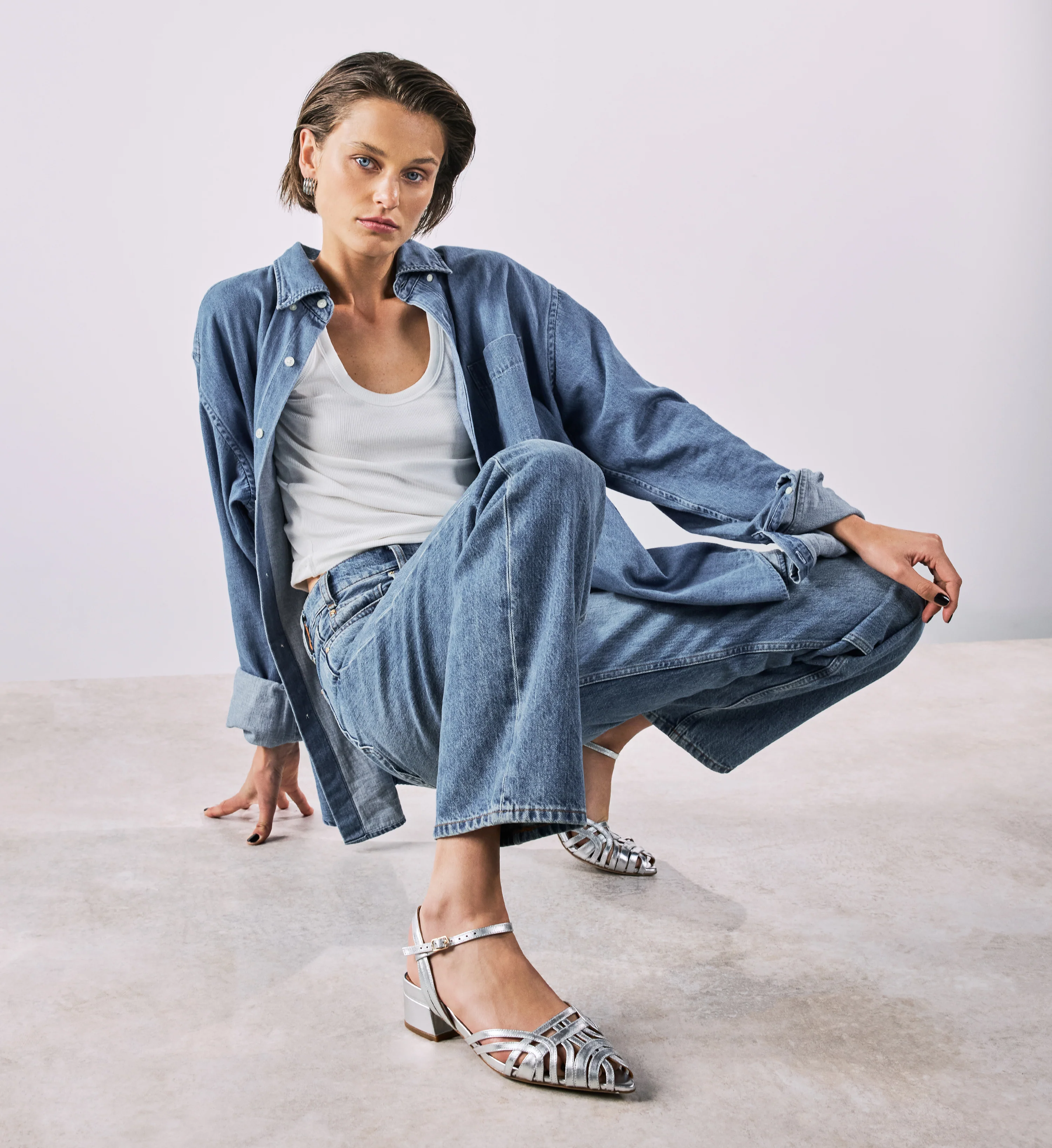 Ratite Silver Leather Casual Heels