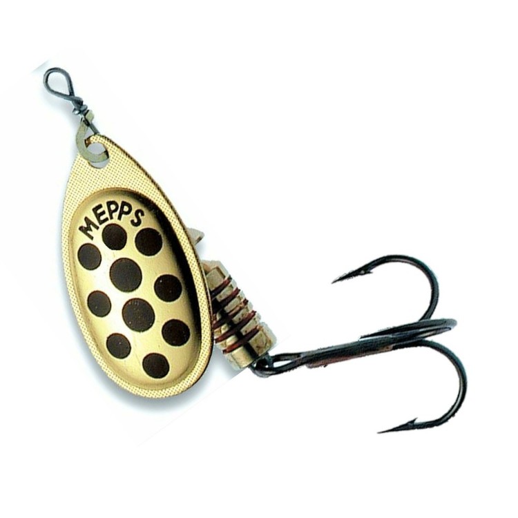 Mepps Aglia Decorees Spinner Lure Gold & Black Dot