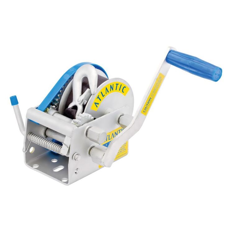 Atlantic Webbing Winch 1135kg 3 Speed Ratio 7.5m Snap Hook Silver