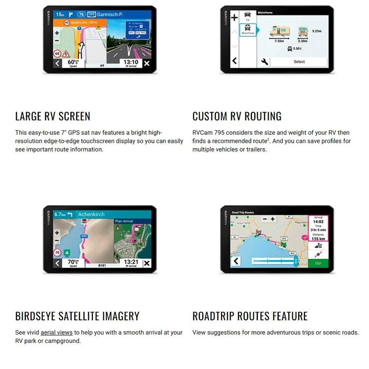 Garmin RVCAM 795 7" Camper GPS Satellite Navigator with Built-in Dash Cam Black