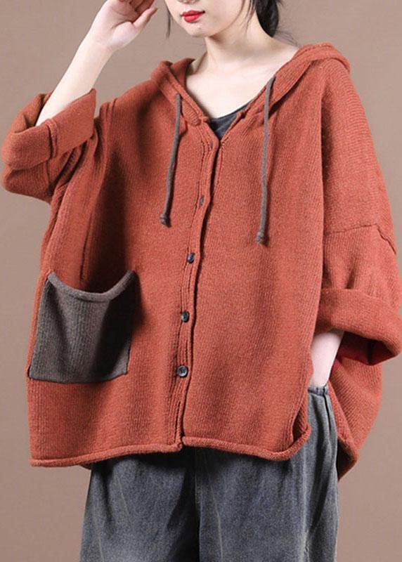 Red Pockets Casual Sweater Coat