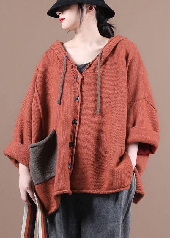 Red Pockets Casual Sweater Coat