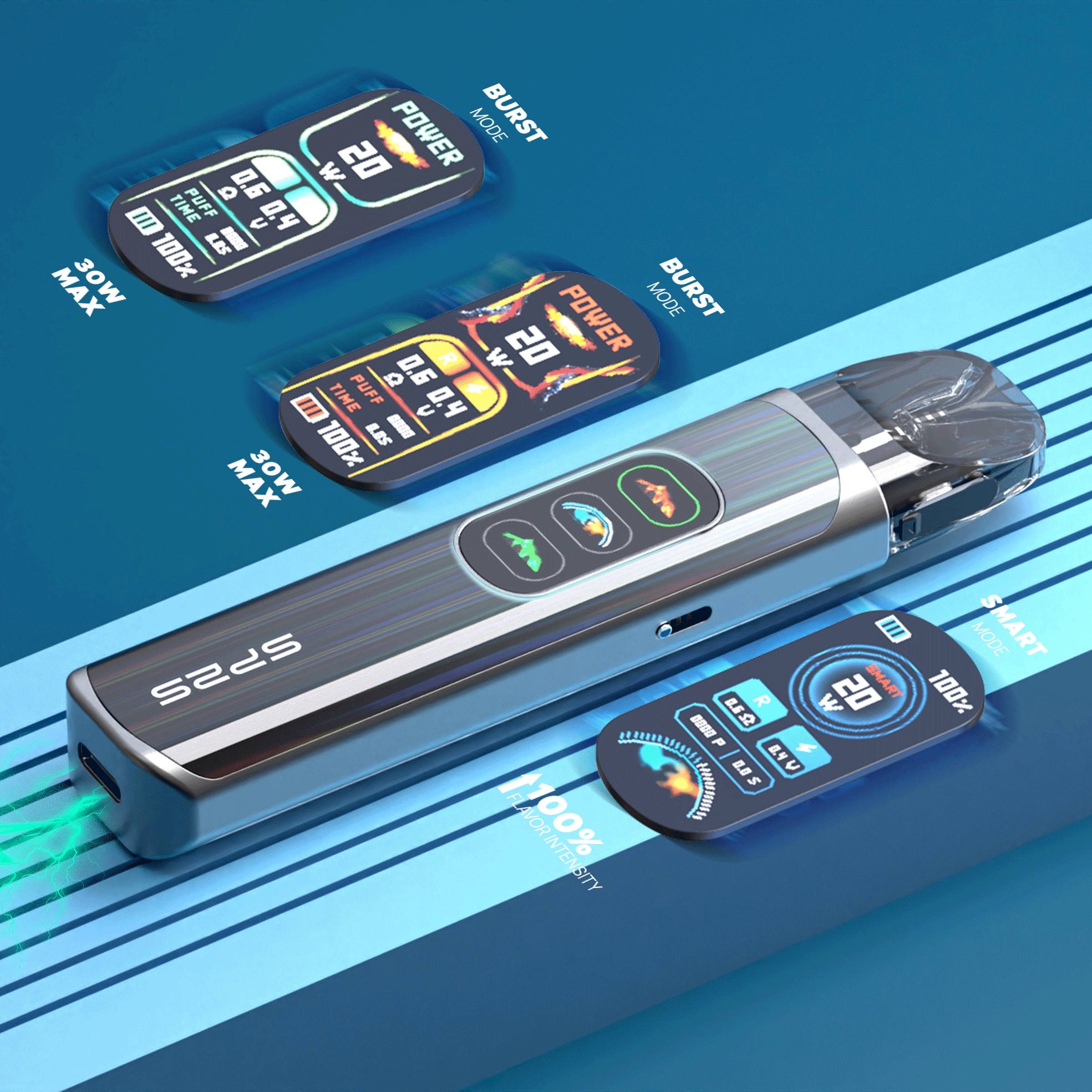 思博瑞SP2S URANUS天王星注油式電子煙  可調氣流  1000mAh大容量 亮黑