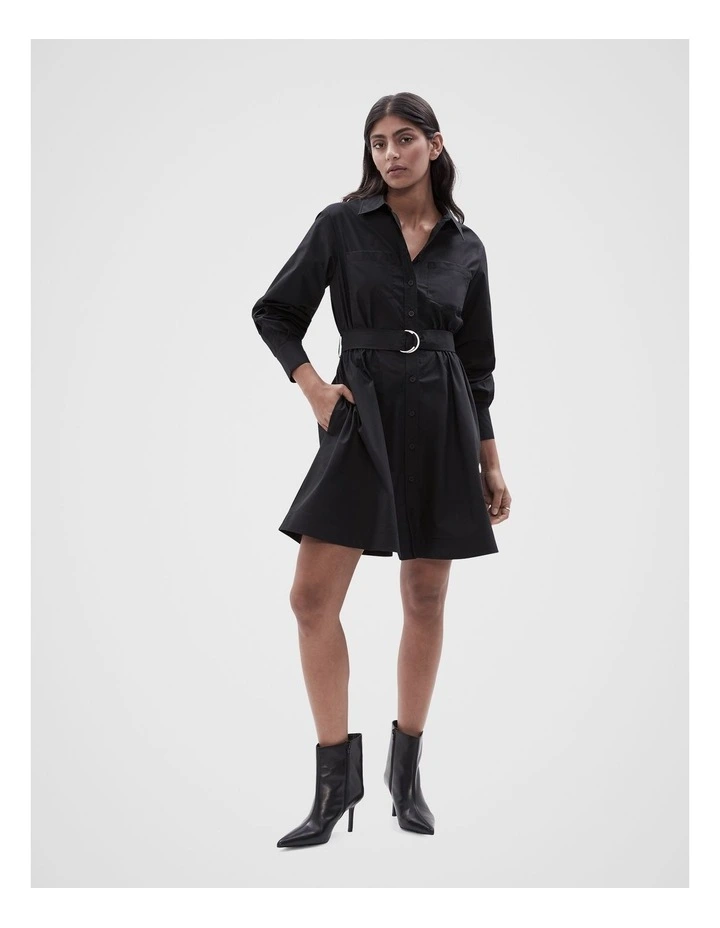 Belted Shirt Dress in Black