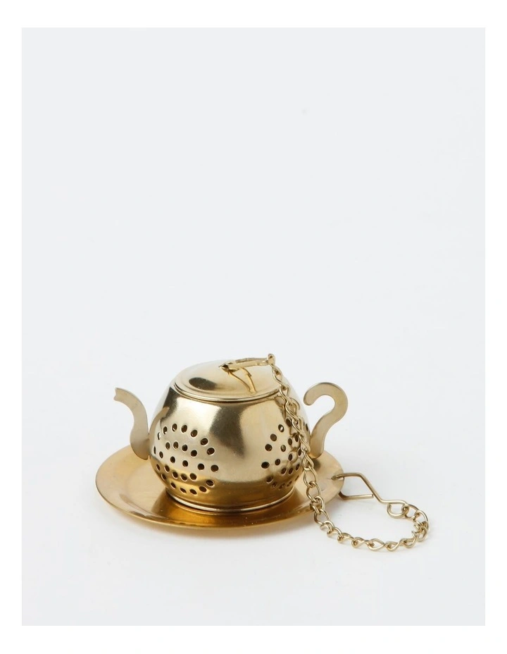 Tea Party Tea Infuser with Plate in Gold