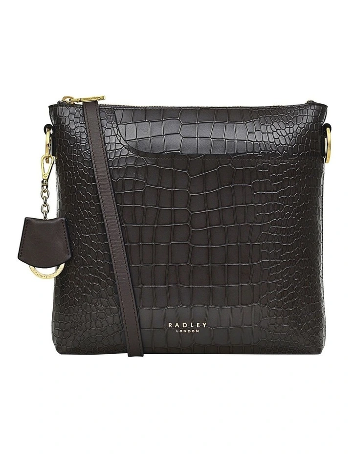 Pockets 2.0 Faux Croc Medium Zip-Top Crossbody Bag in Thunder