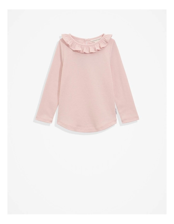 Recycled Polyester Blend Soft Frill T-shirt in Mineral Pink
