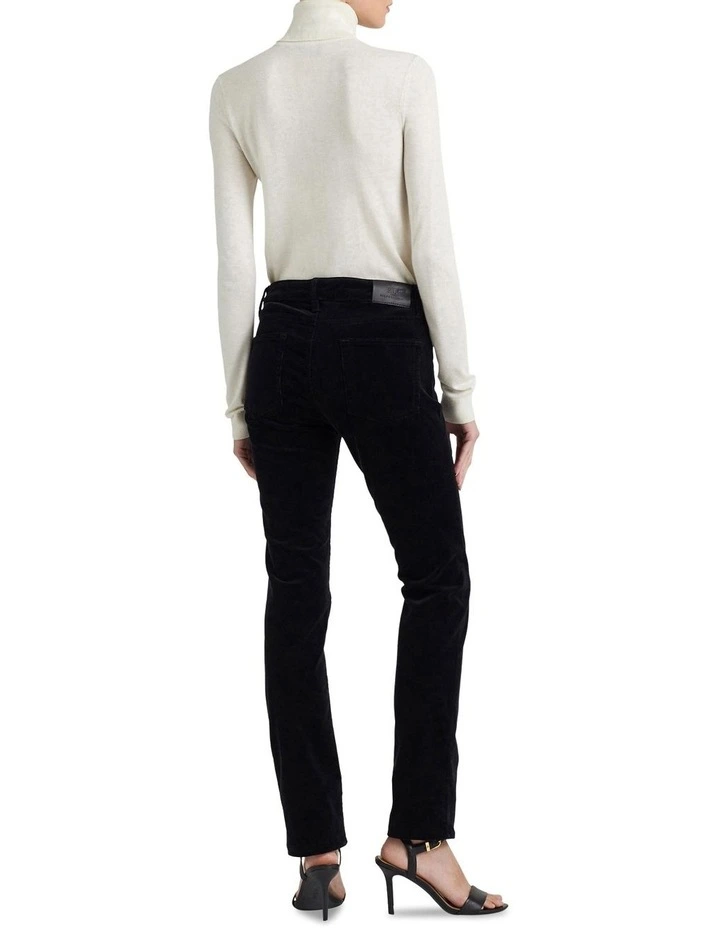Stretch Corduroy Mid-Rise Straight Pant in Black