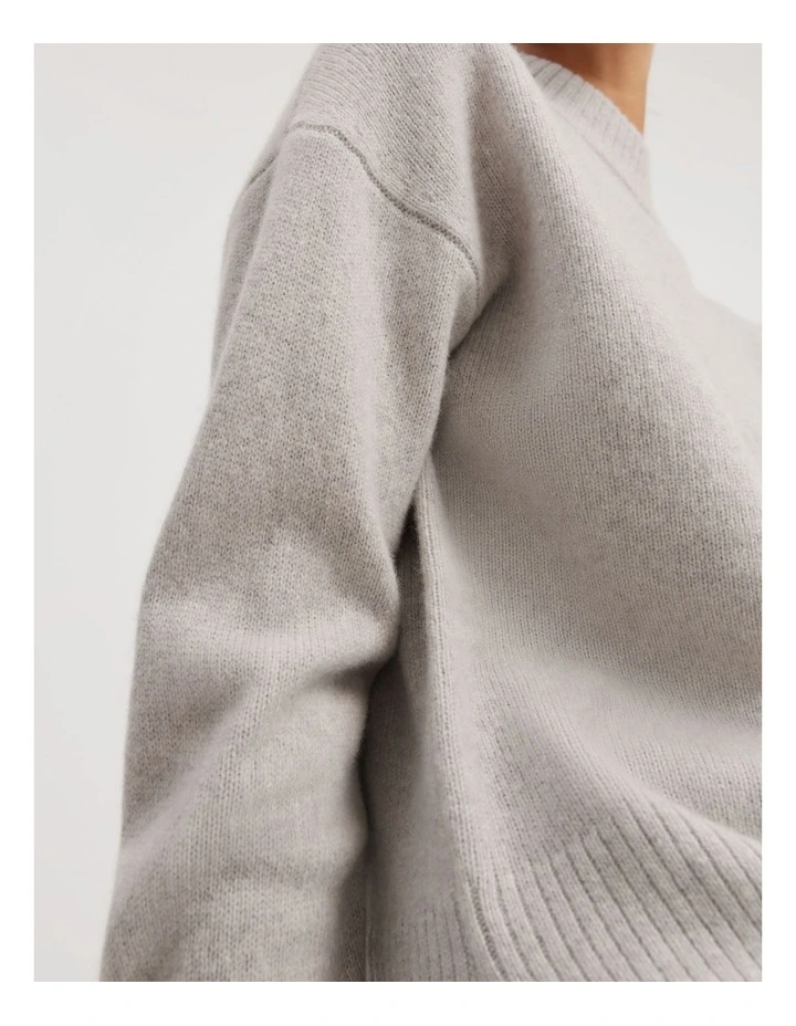 Australian Merino Wool Rib Detail Pullover in Grey Marle