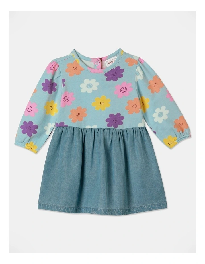 Knit Chambray Dress in Light Blue