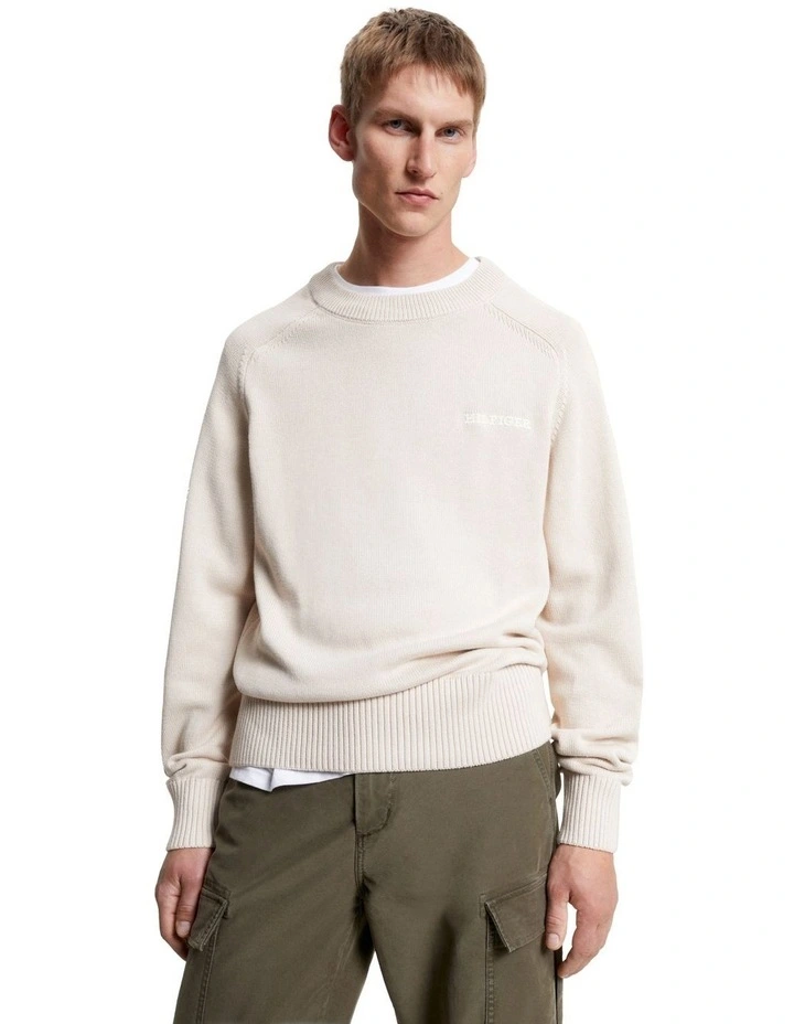 Monotype Chunky Cotton Crew Neck Knit in White