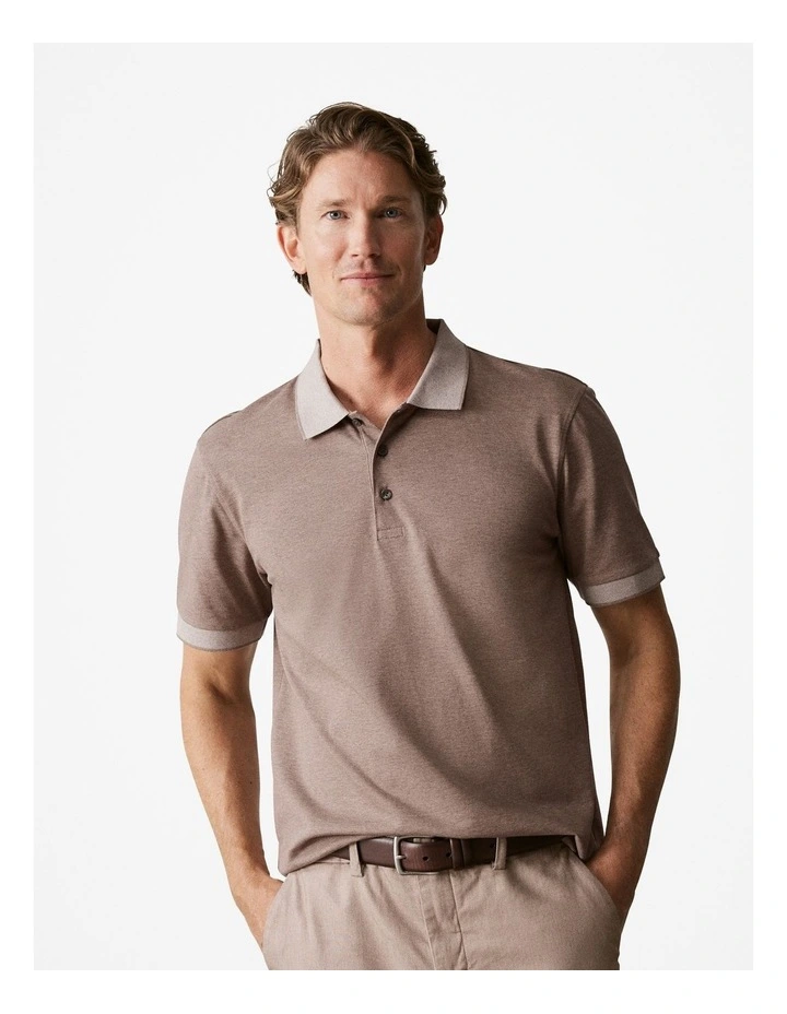 Mercerised Cotton Marle Polo Shirt in Cocoa