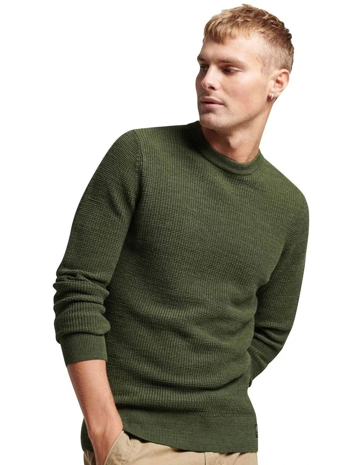 Textured Crew Knit Jumper in Olive Heather