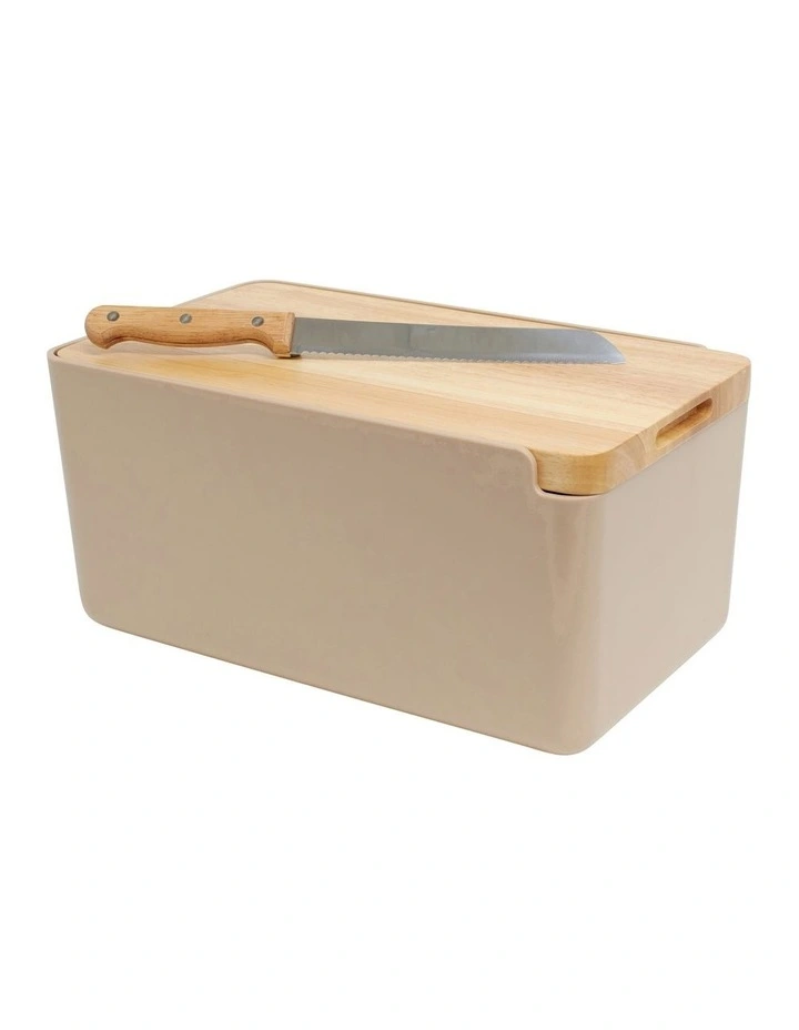 Hudson Bread Bin with Wooden Cutting Board Lid in Latte