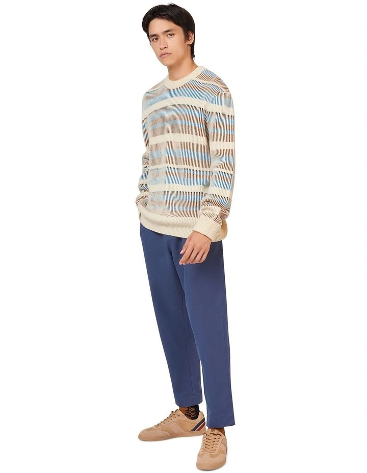 Half Stripe Knit Cardigan in Ivory