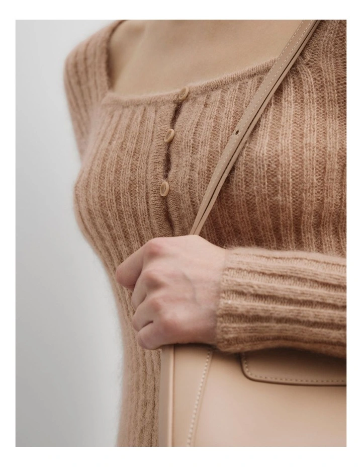 Scoop Neck Knit Cardigan in Dune